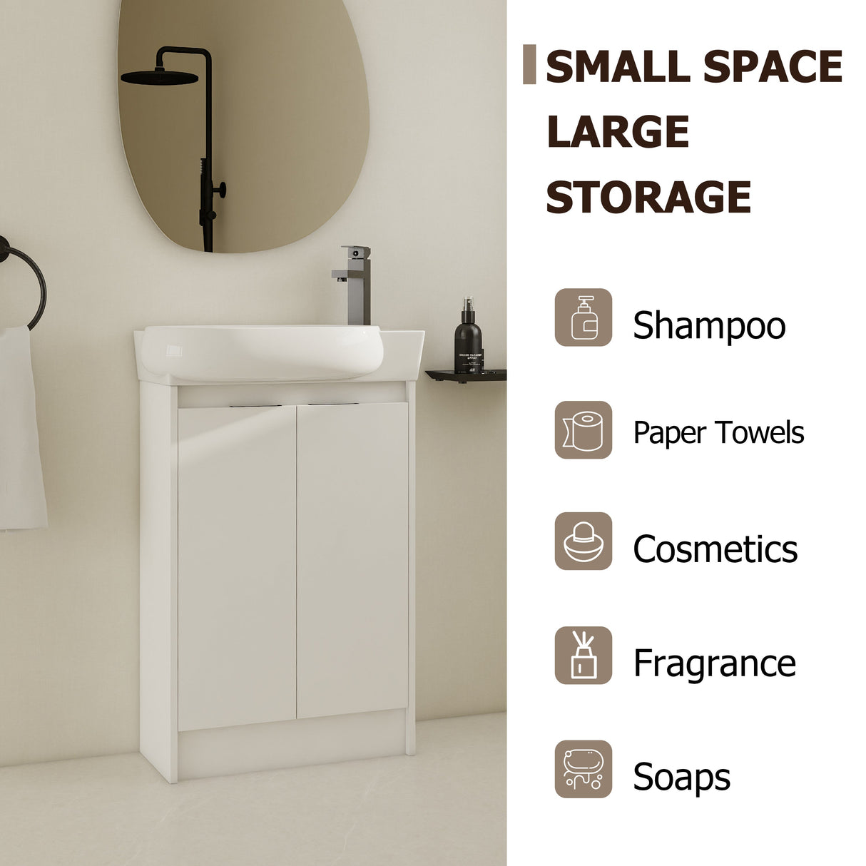 23" Freestanding Bathroom Vanity with Sink, Soft Close Doors
