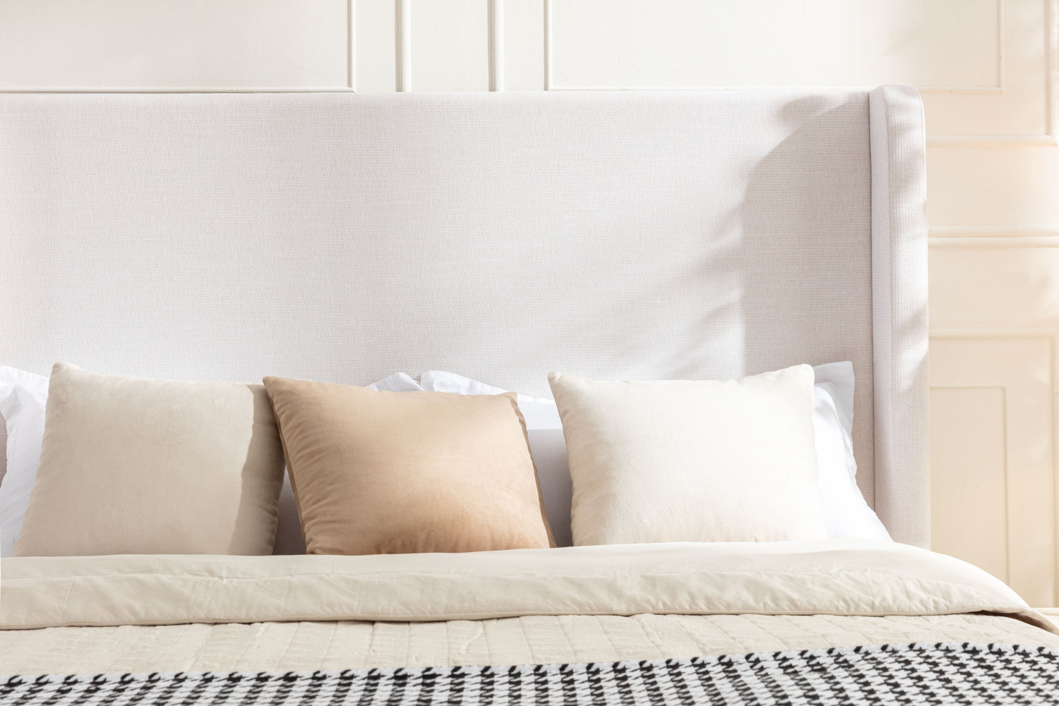 Harper upholstered bed, 54" headboard, textured ivory canvas