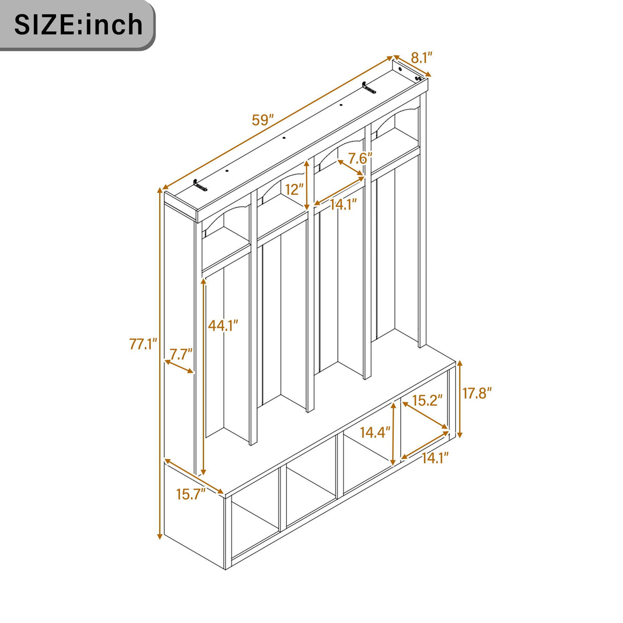 Entryway Hall Tree With Bench, 4 Hooks & Open Storage Space