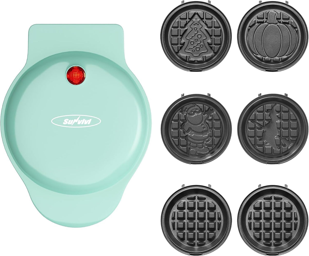 4" Kids Mini Waffle Maker - Waffle Iron with 6PCS Removable Plates