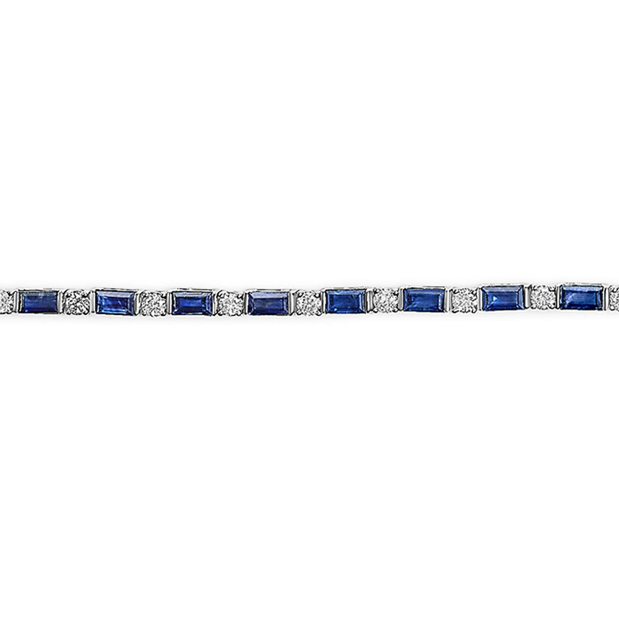 14K White Gold 1 1/10 Cttw Diamond and Blue Sapphire Alternating Link Tennis Bracelet (I-J Color, SI2-I1 Clarity) - 7" Inches