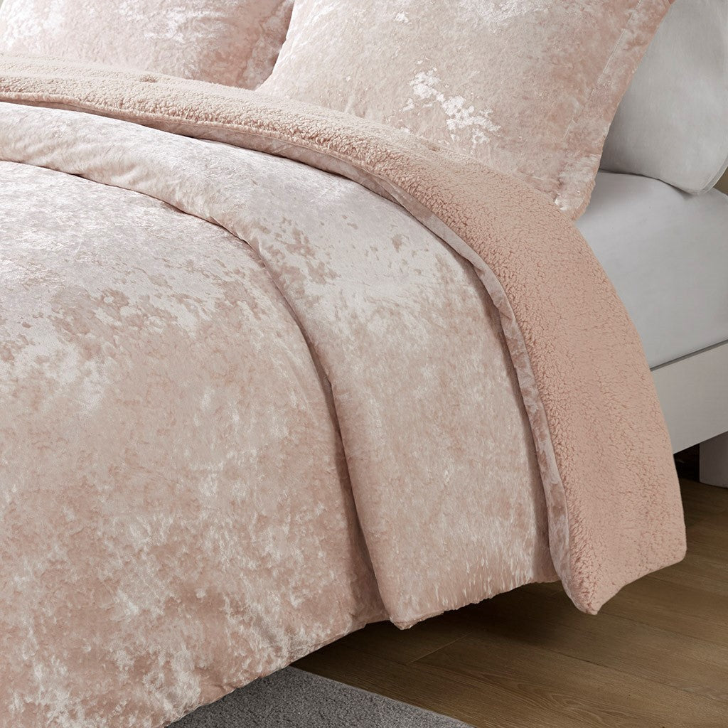Full/Queen Crushed Velvet Sherpa Reversible Comforter Set