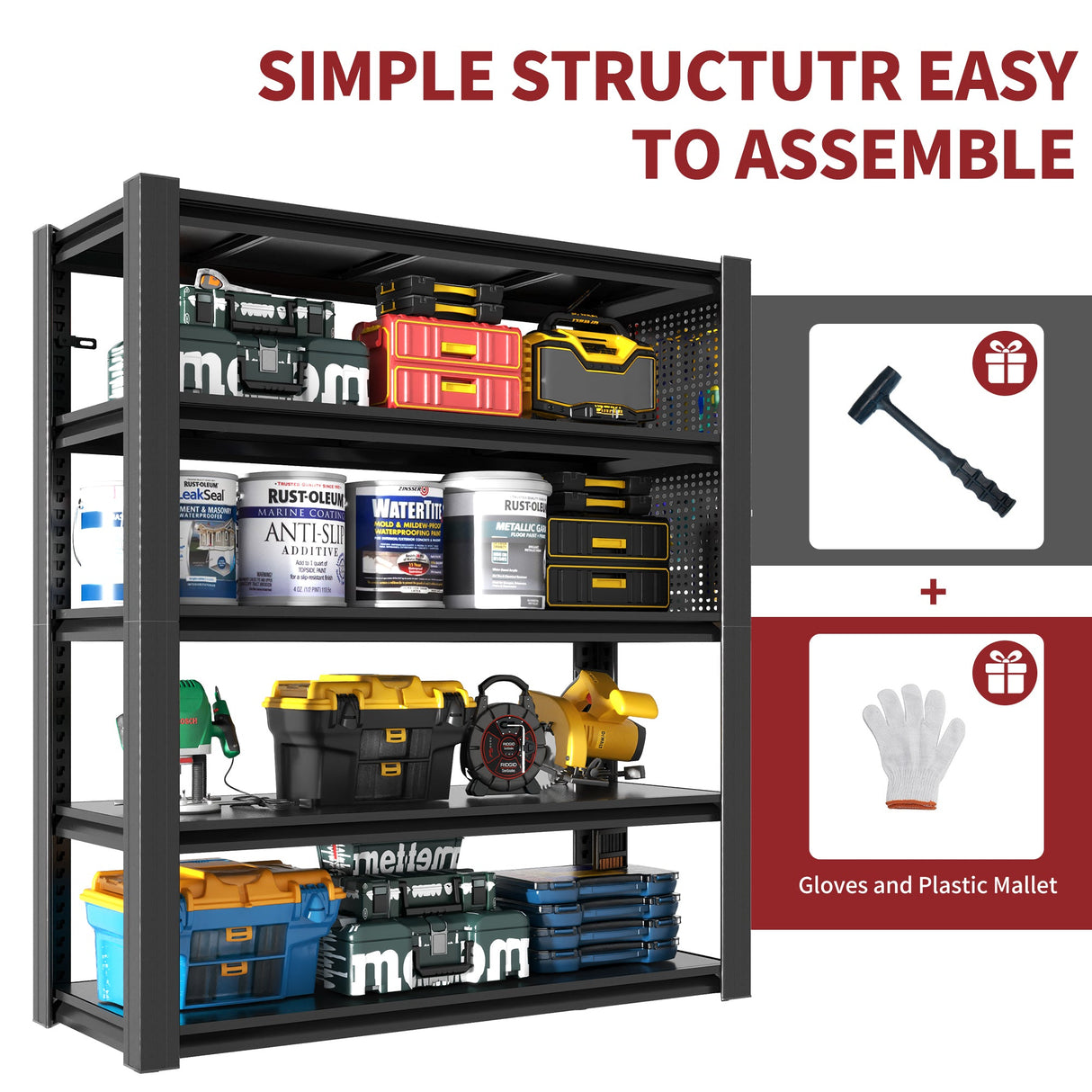 72"H 5-Tier Adjustable Heavy-Duty Shelving with Pegboard