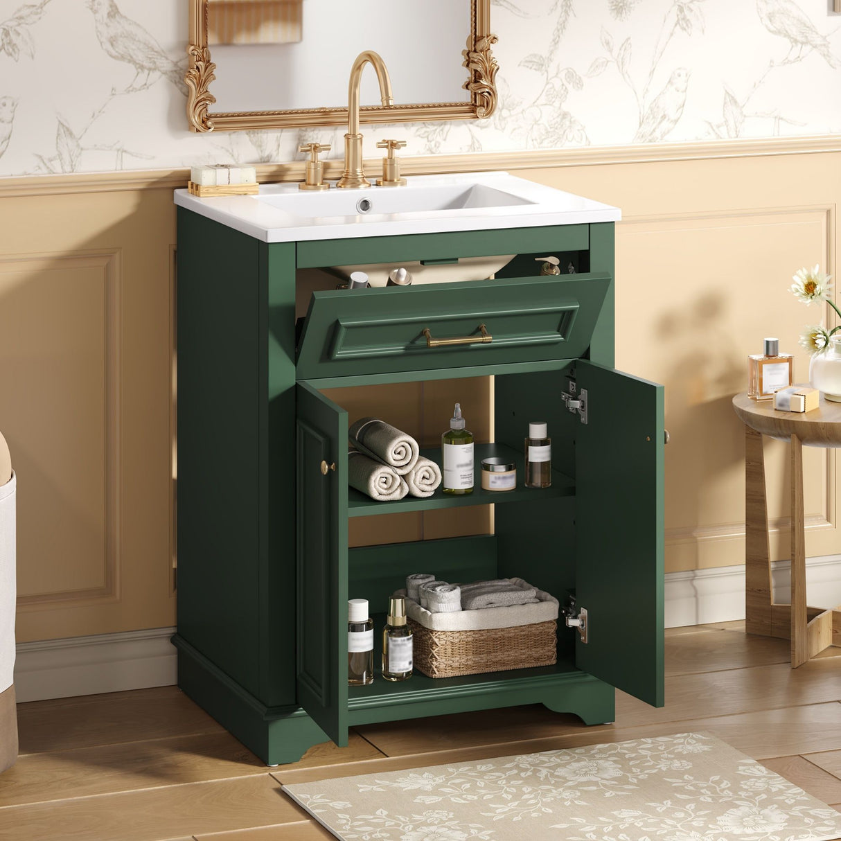 Bathroom Vanity With Integrated Sink, 2 Door Cabinet With Tip Out Drawer