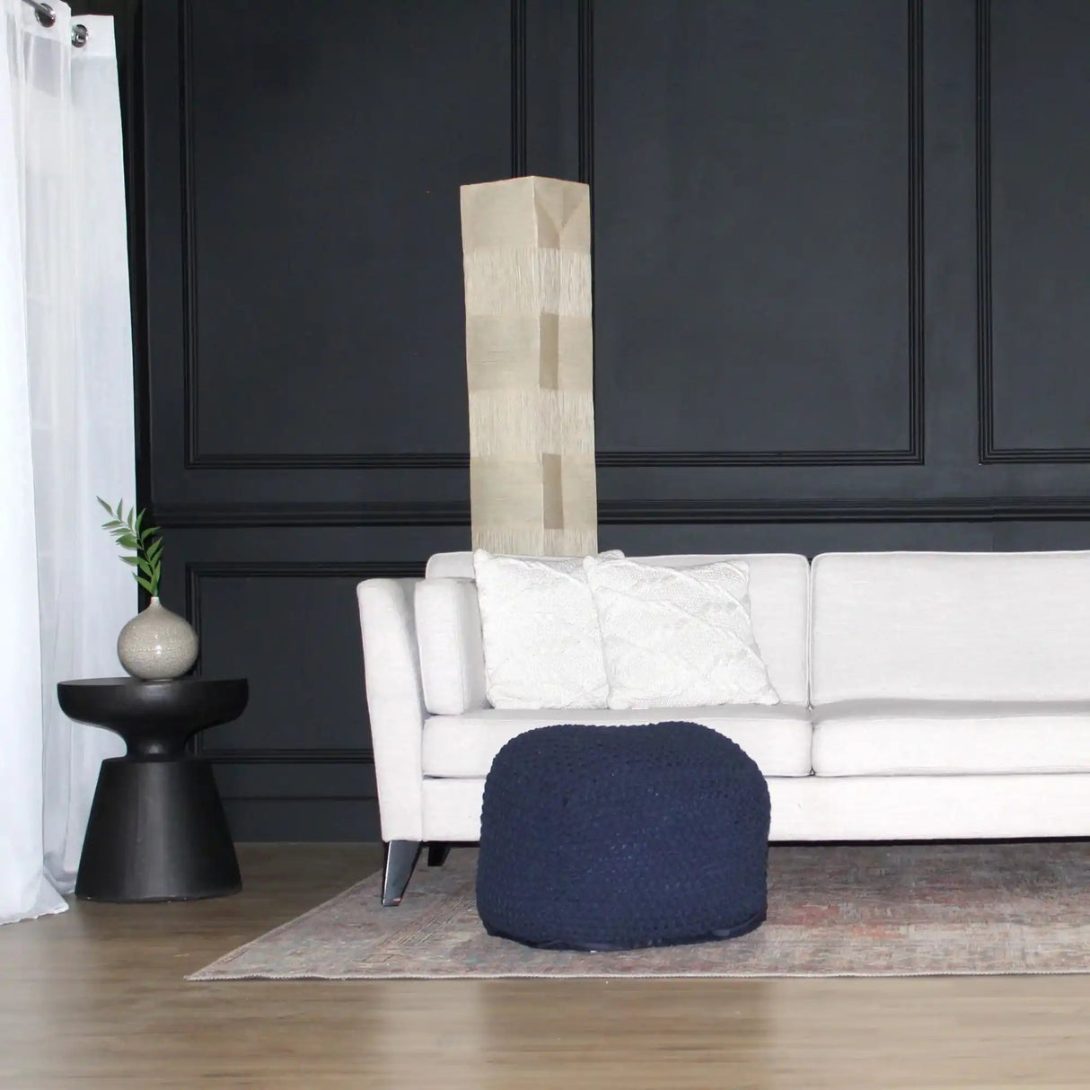 Semi Rounded Pouf Cable Knitted Perfect Seating