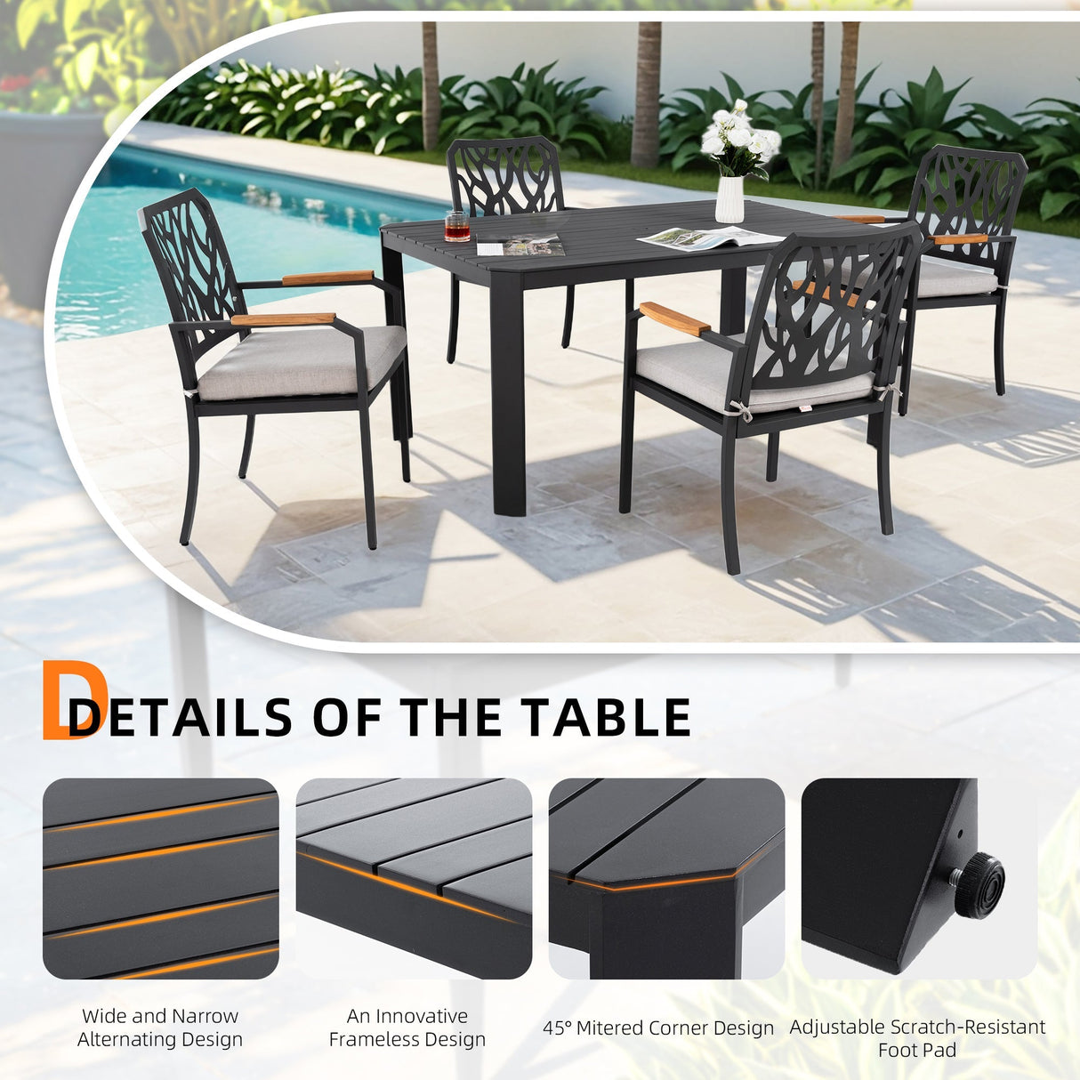 5PC Outdoor Patio Aluminum Dining Set with Cushions - Bourbon Brown