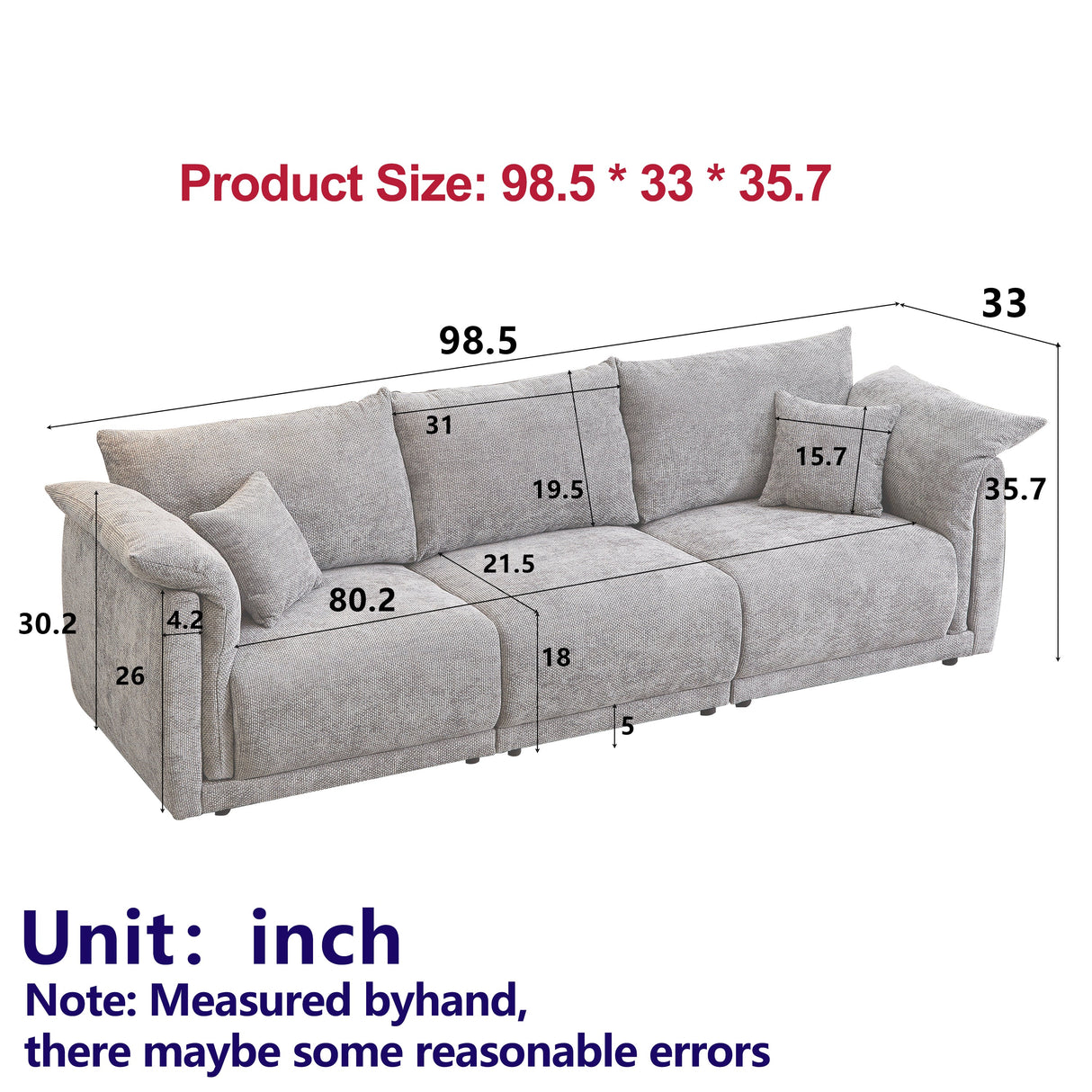 98.5' 3-Seater Sofa in Contemporary Grey
