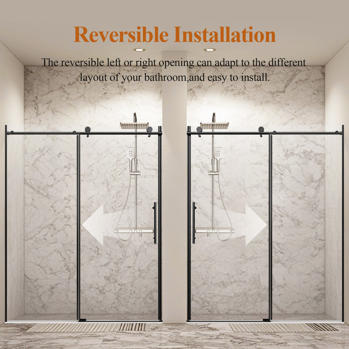 56-60" W x 76" H Stainless Steel Frameless Sliding Shower Door