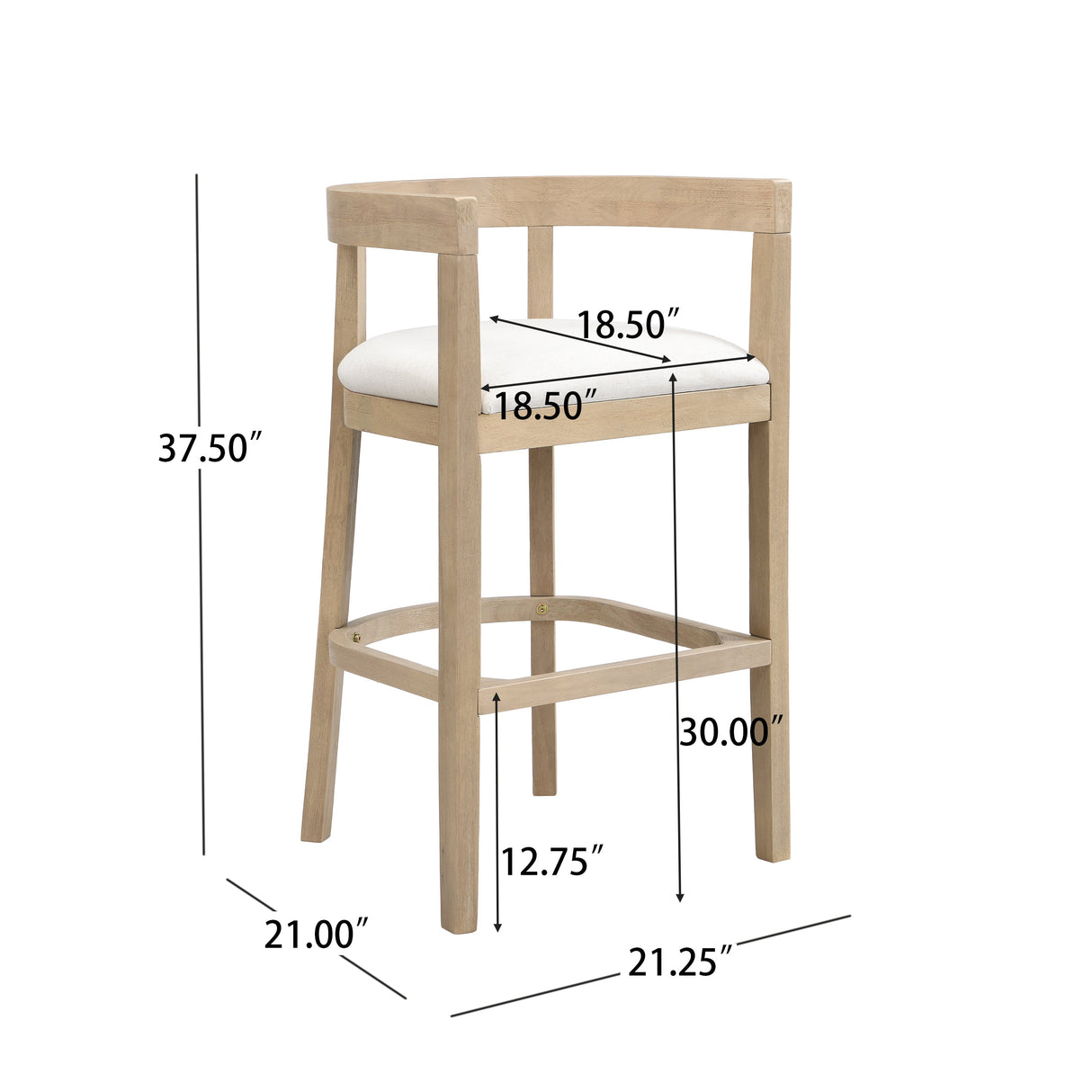 Modern Rubberwood Bar Stool Set with Upholstered Seats