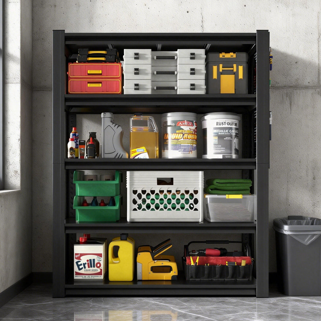 72"H 5-Tier Adjustable Heavy-Duty Shelving with Pegboard