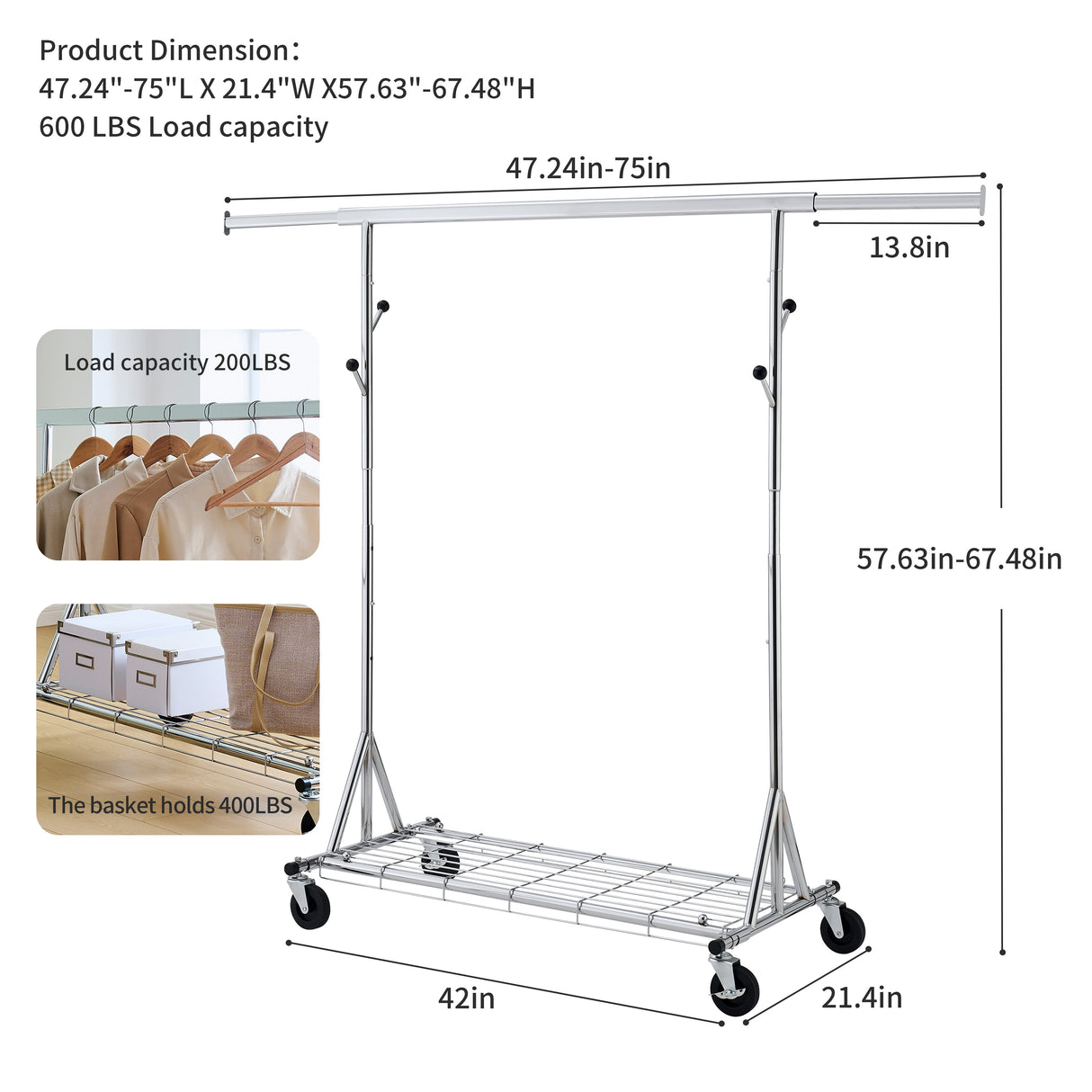 Heavy Duty Rolling Clothes Rack
