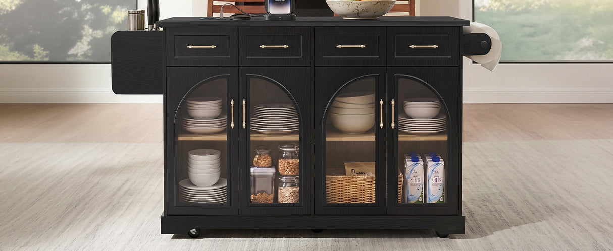 K&K 65" Kitchen Island with Storage & Drop Leaf