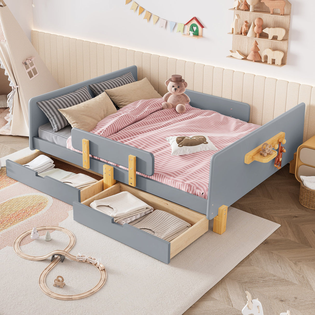 Full Size Platform Bed with Storage Drawers