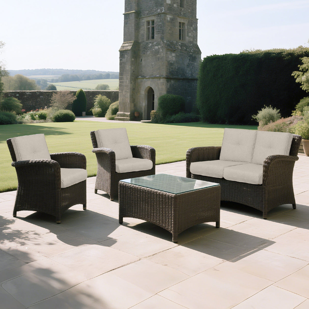 2 PCs Set High Back Patio Chair Cushions - Beige Brown