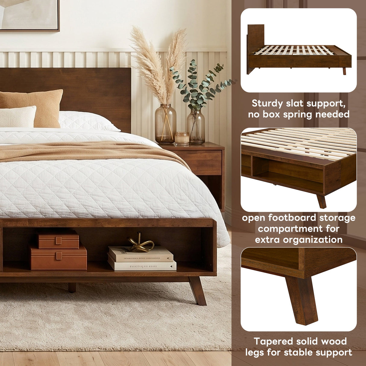 Walnut King Size Platform Bed Frame