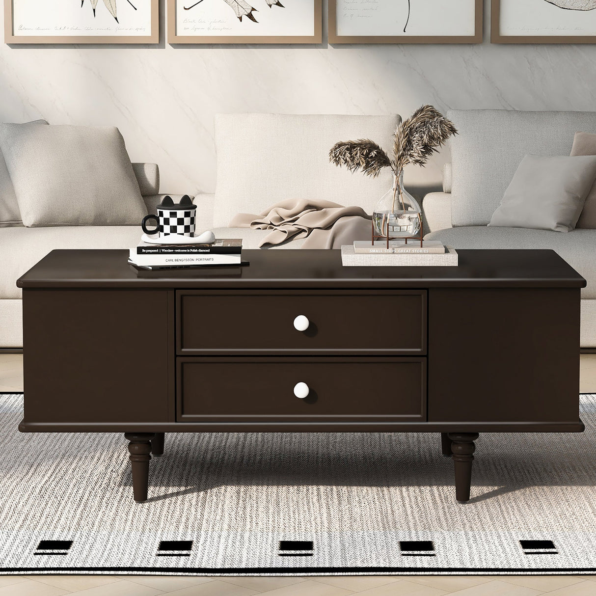 Modern Rectangle Coffee Table with Four Drawers 47.2' Wood Coffee Table