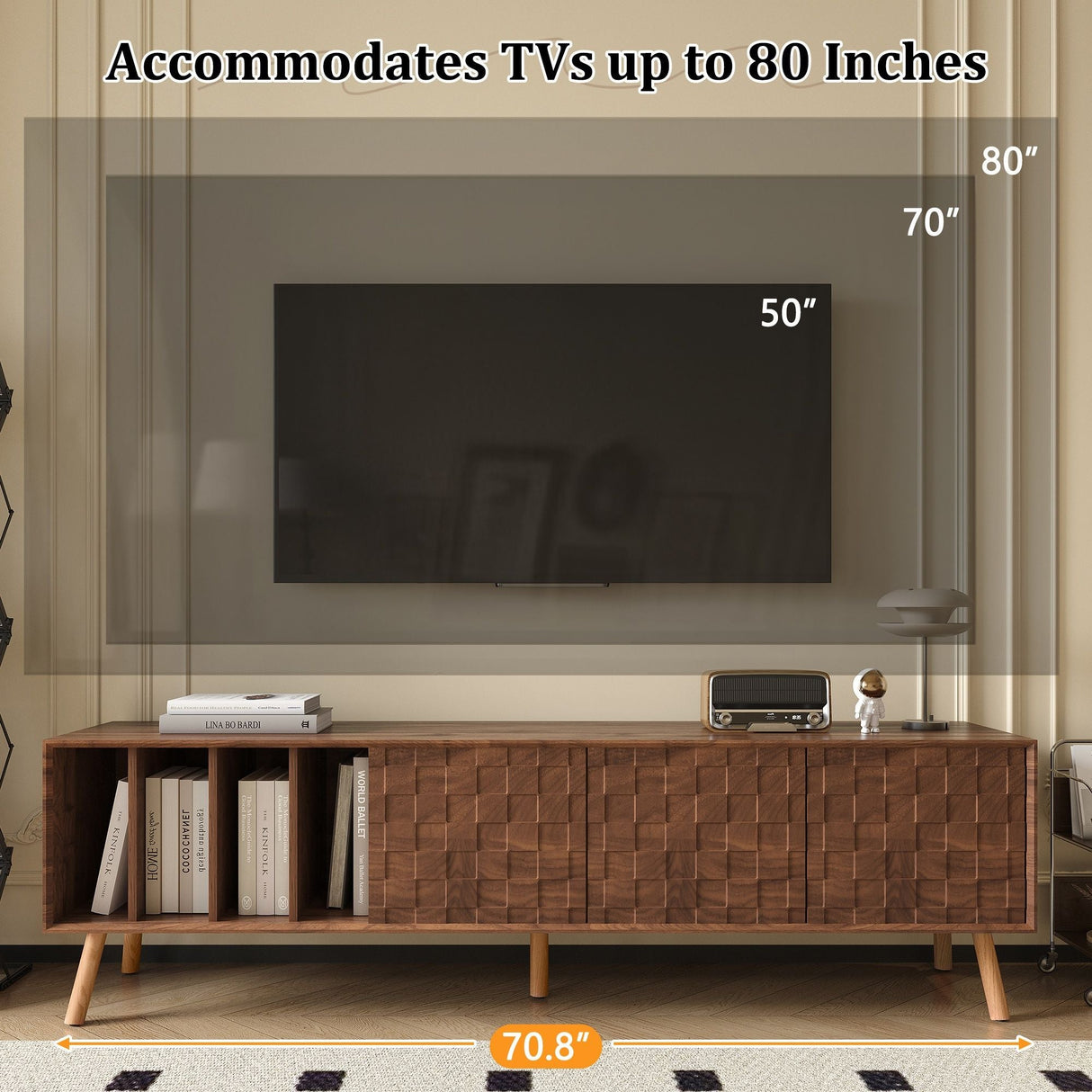 TV Stand, Cabinet For Living Room, Fits TVs Up To 80" - Walnut