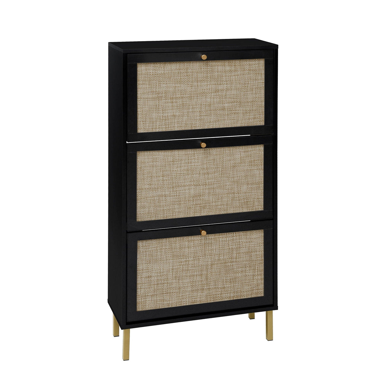 Modern Rattan 3 Door Shoe Rack Cabinet For Entryway