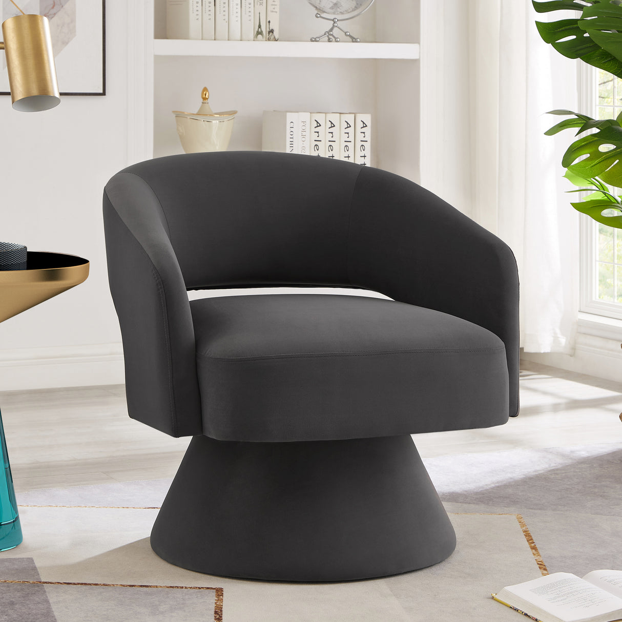 Modern Swivel Barrel Chair, Upholstered Velvet 360 Degree Comfy Swivel Chair