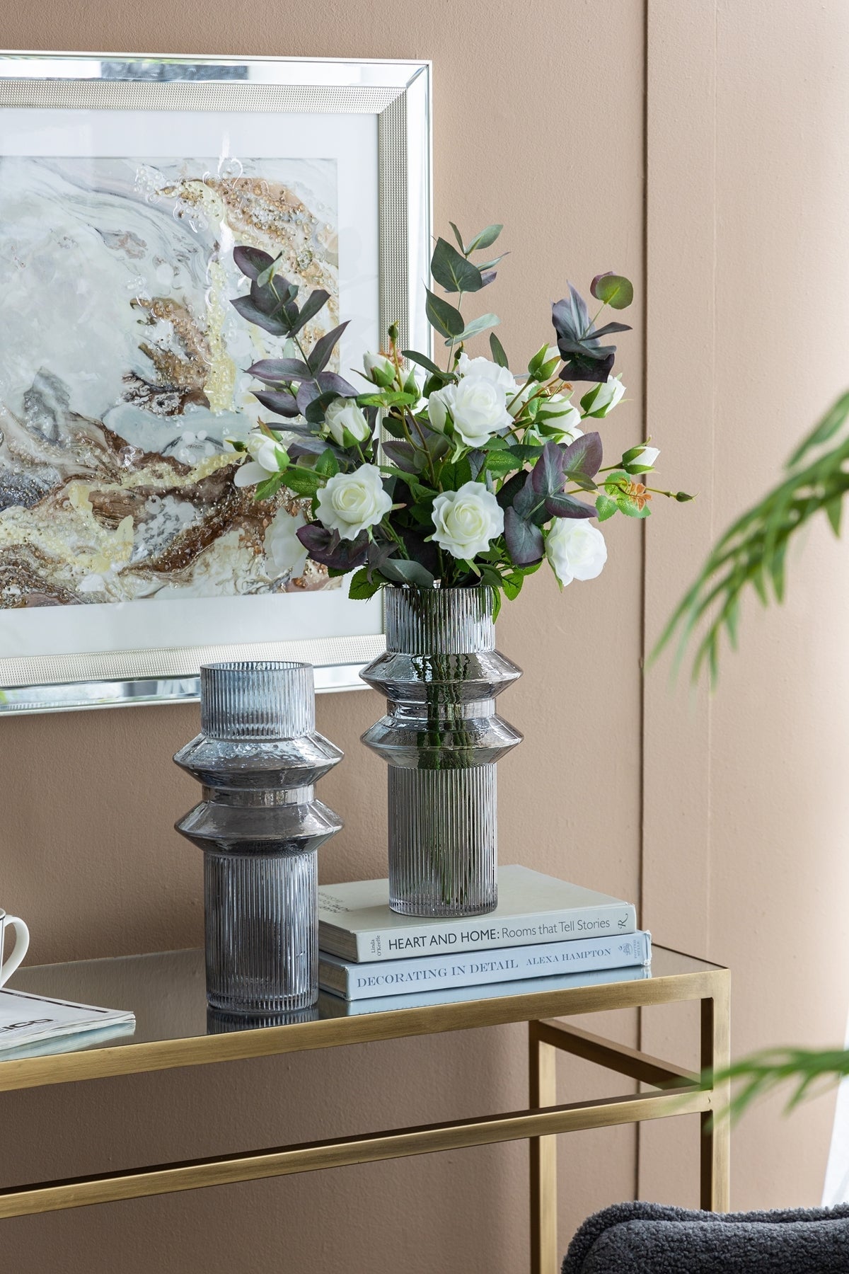 D5.9x11.8'H Fluted Accent Vases with Ribbed Design, Set of 2