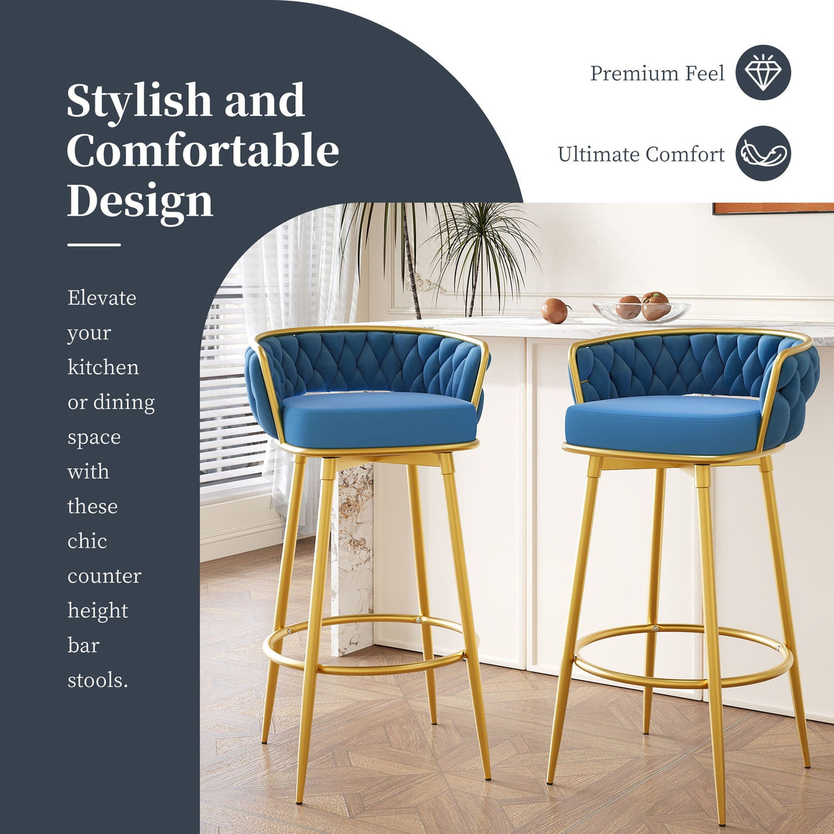 Modern Low Back Upholstered Counter Height Bar Stools (Set of 2)