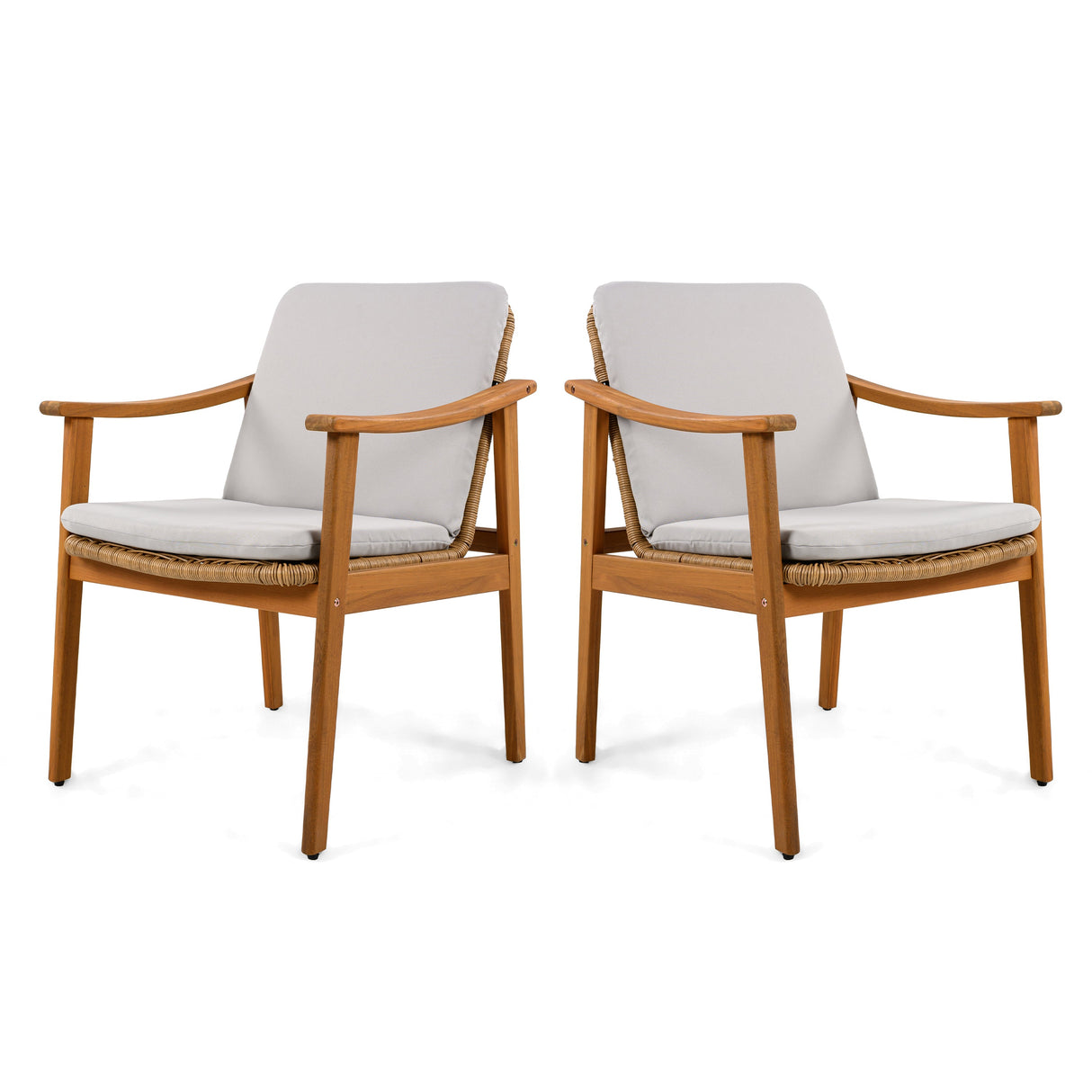 Outdoor Dining Chairs Set of 2, Teak Color Acacia Wood Frame