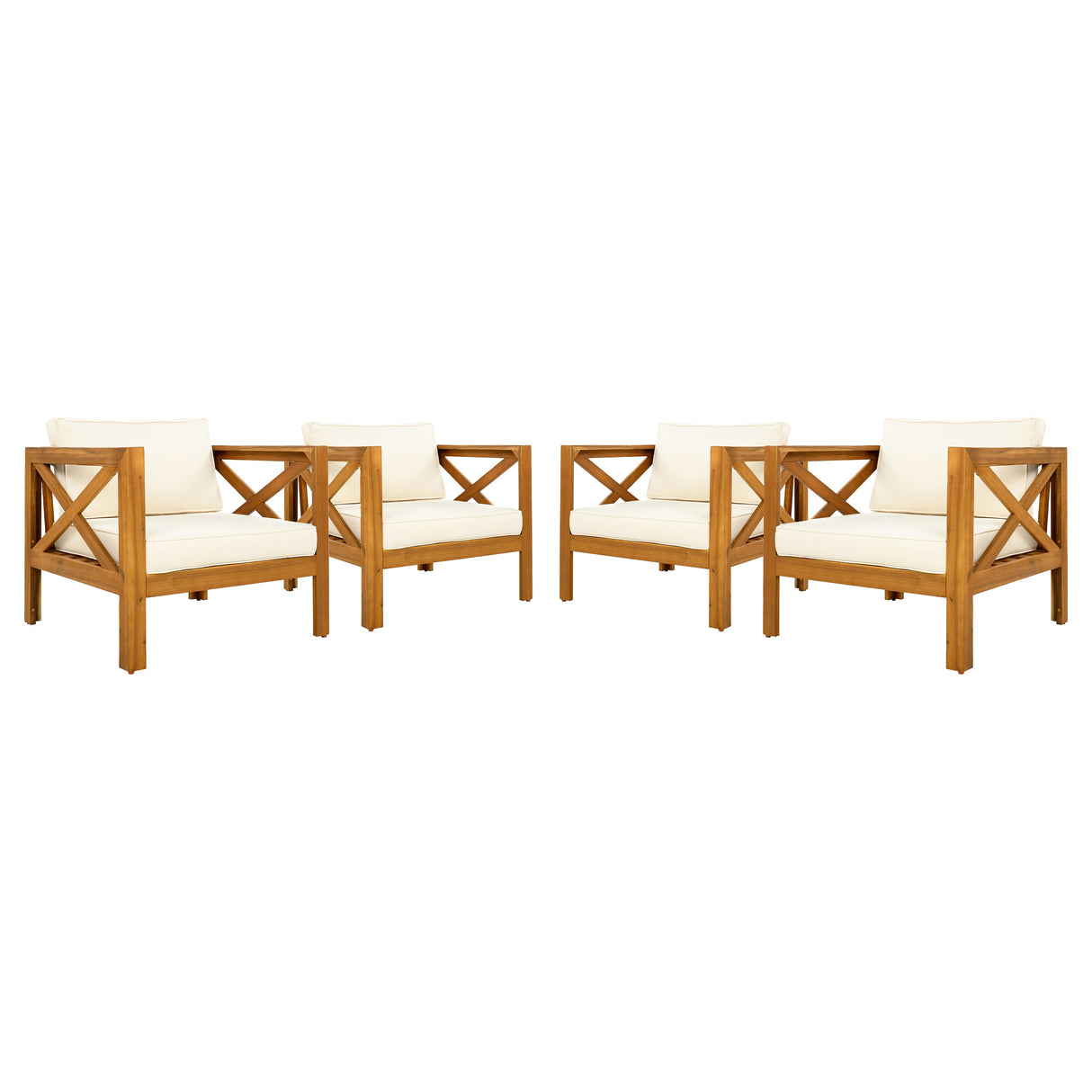 Outdoor Acacia Wood Club Armchair with Cushions (Set of 4)