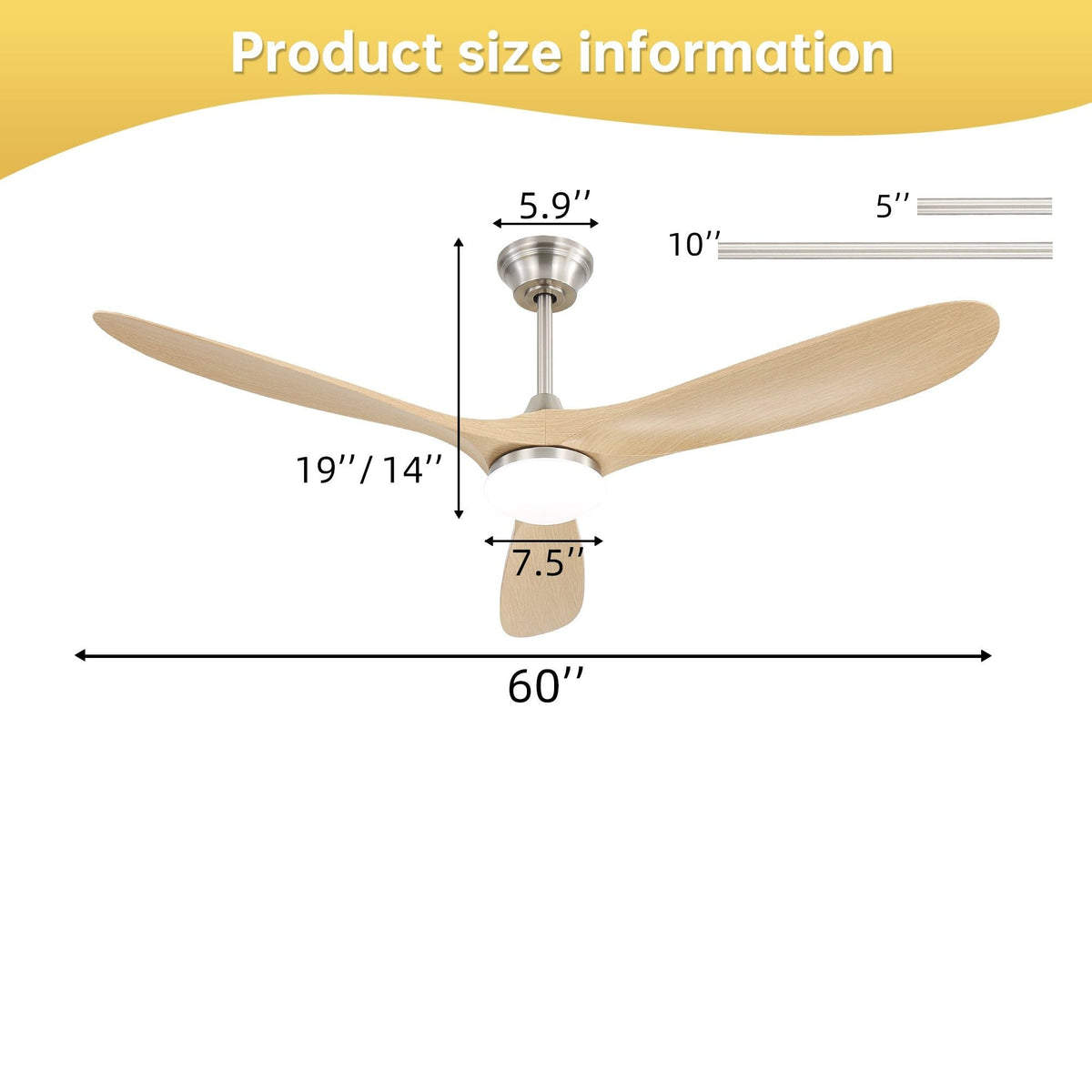 Smart Ceiling Fan with Lights and Quiet DC Motor - Light Brown, Black, or Dark Brown