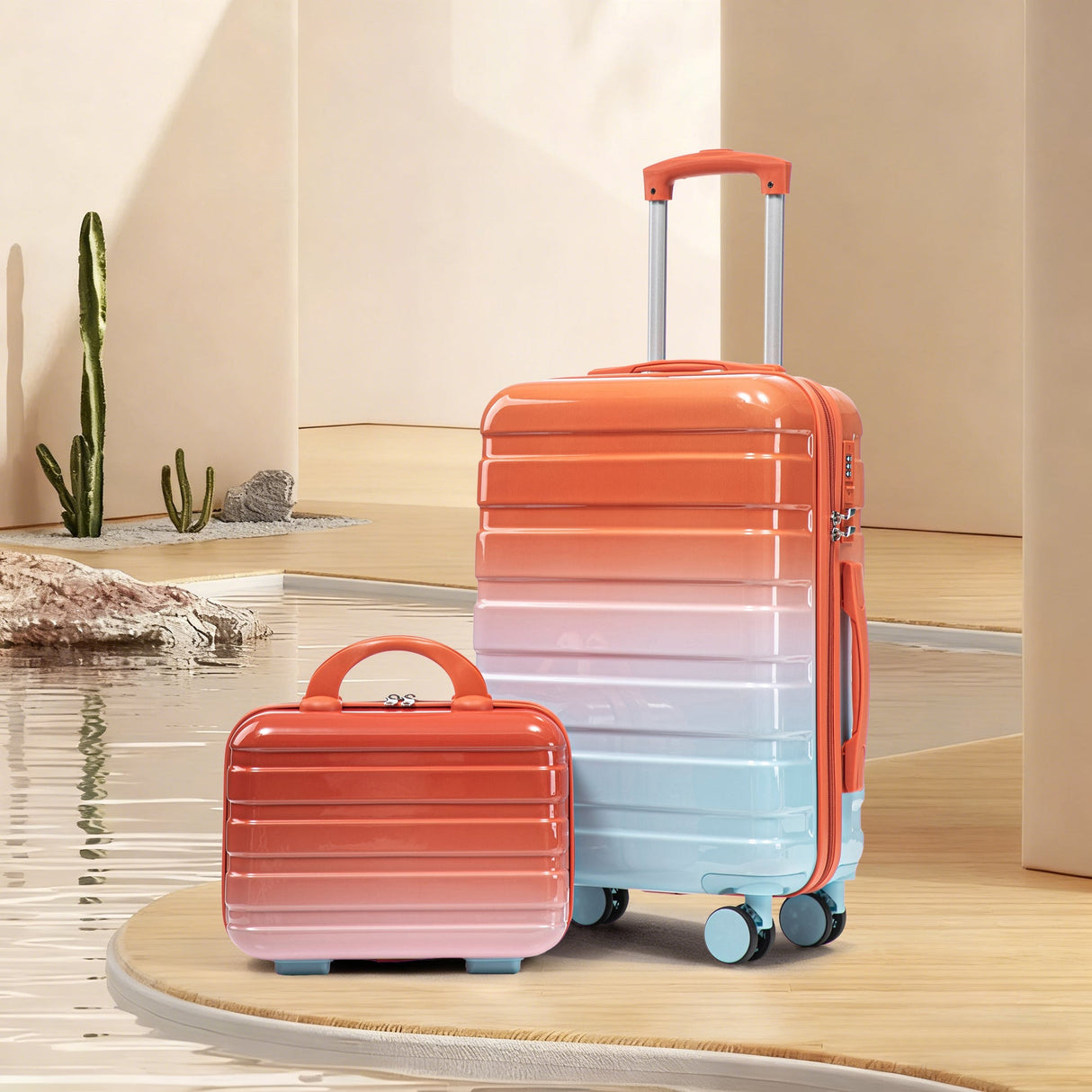 2 Pc PC Spinner Wheel Luggage Set with Gradient Color and Lock