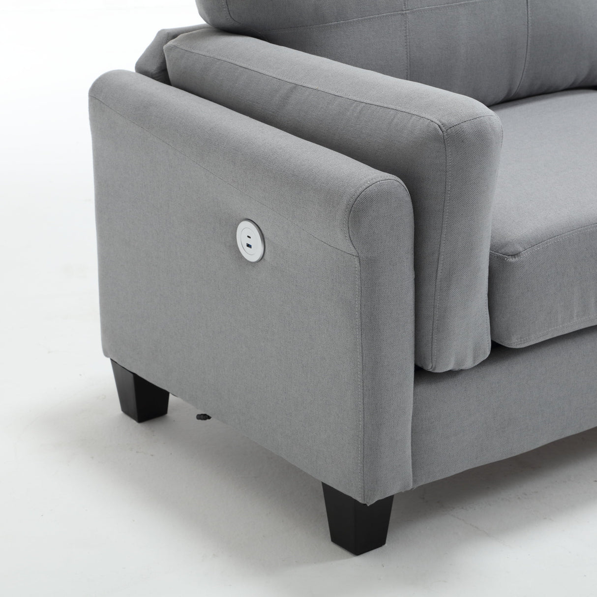 Modern Gray Sofa with Integrated USB and Type-C Charging