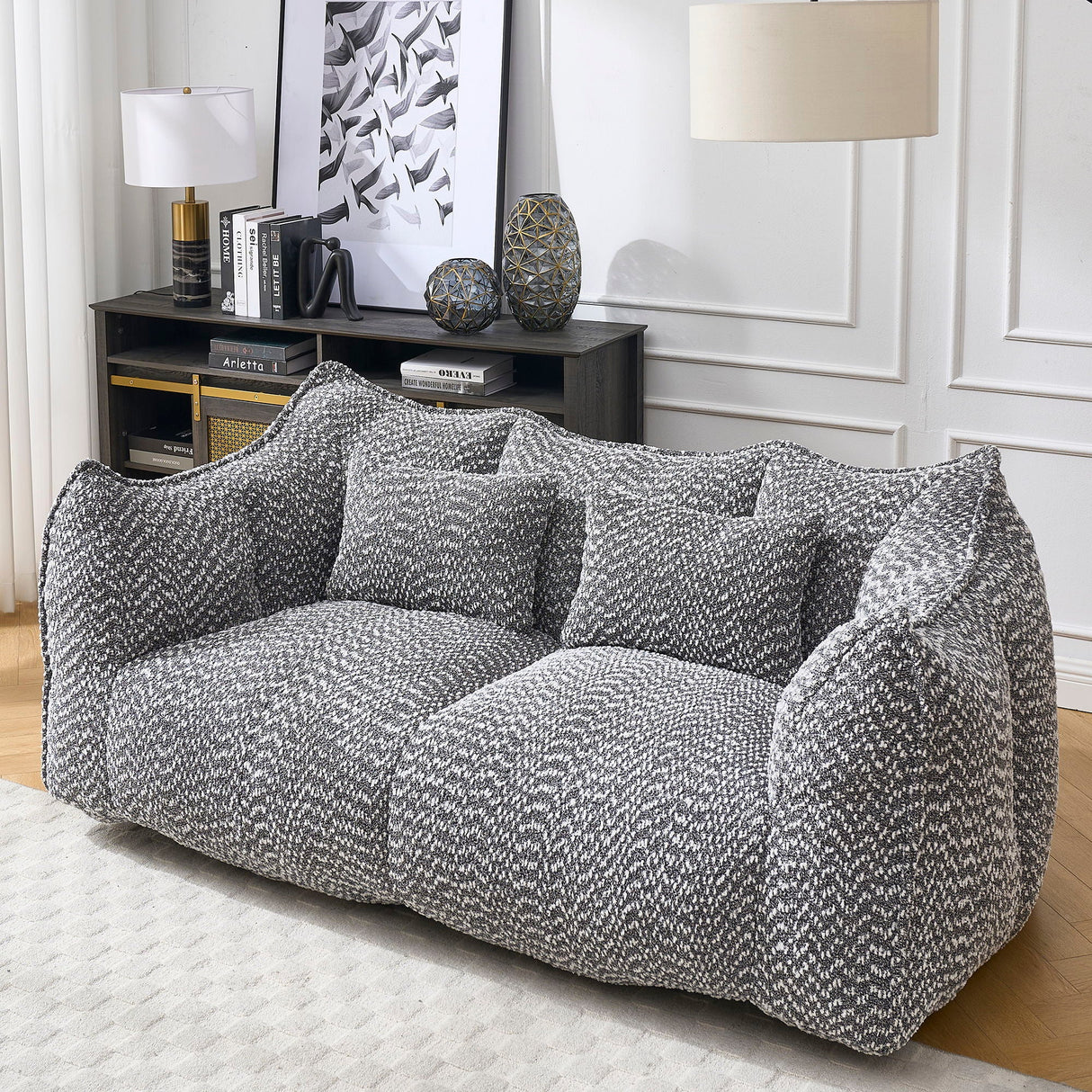 Comfortable Dual Beanbag Chair With High Resilience Foam Core For 2 People