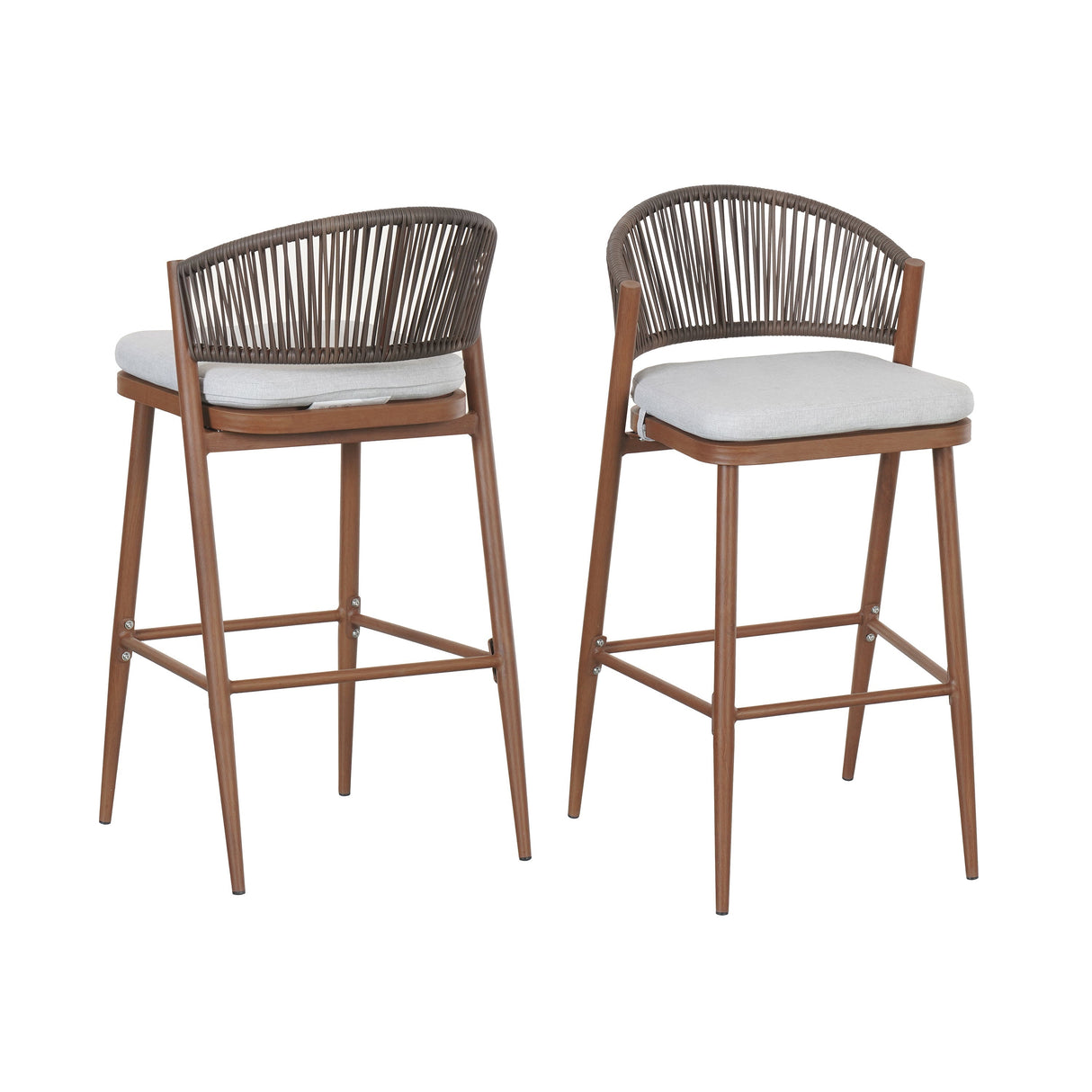 Outdoor 30.25' Bar Height Aluminum Frame Counter Stools with Scallop-shaped Backrest & Water-resistant CushionsSet of 2Teak Finish