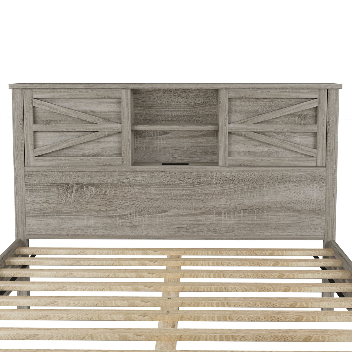 3-Pieces Bedroom Set Queen Size Farmhouse Platform Bed with Storage Headboard and Charging Station