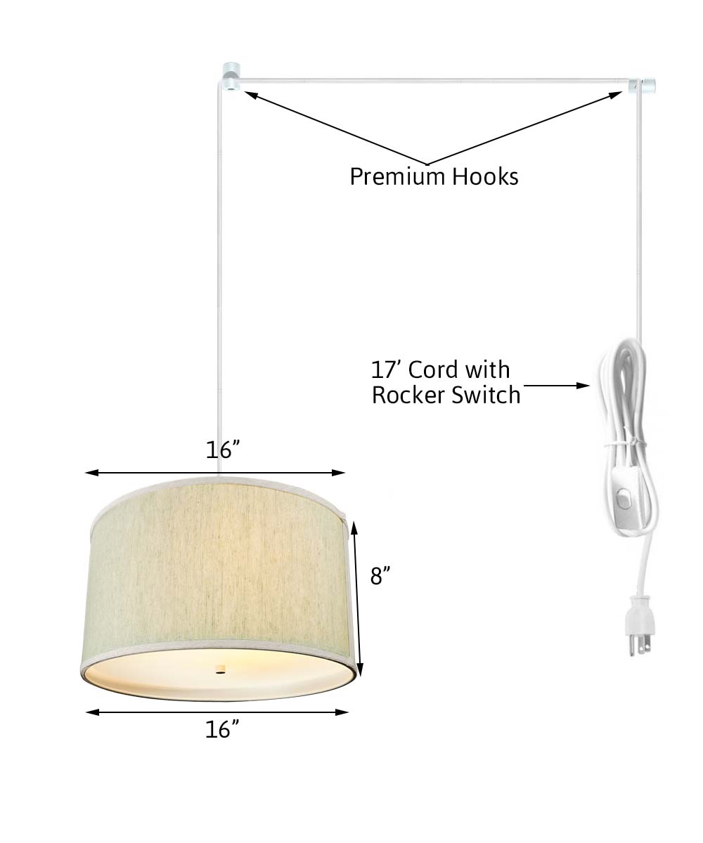 18"W 2 Light Swag Plug-In Pendant Textured Oatmeal with Diffuser White Cord