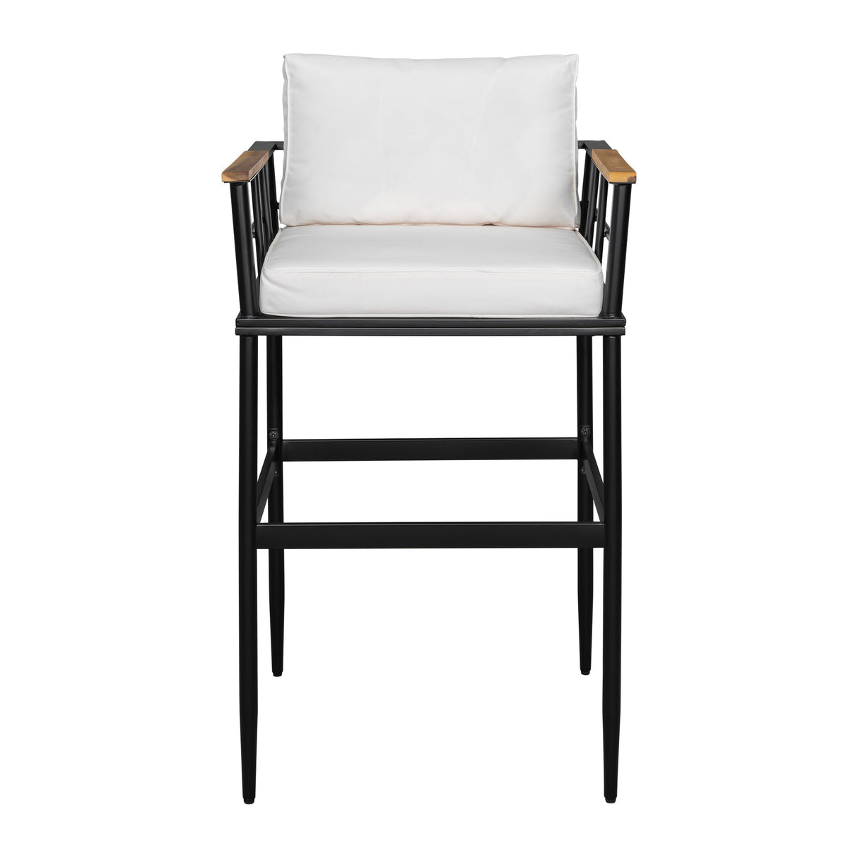 Iron Outdoor Dining Set with Acacia Wood Armrest