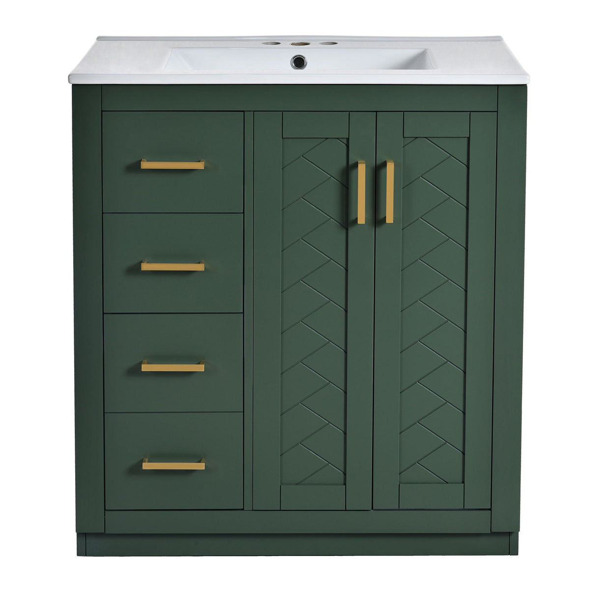 Ceramic Sink Combo, Freestanding Vanity Set With 3 Drawers & Soft Closing Doors