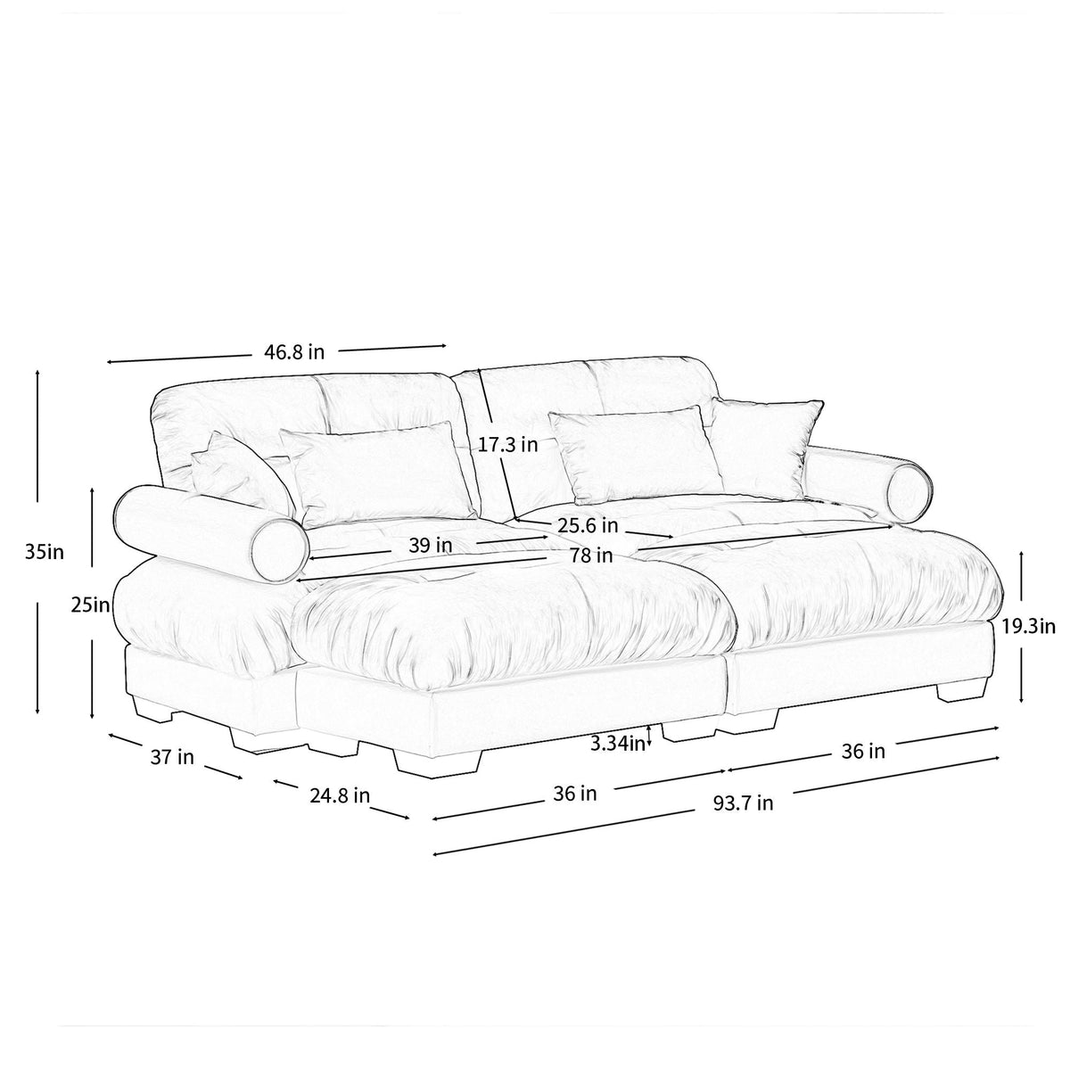 Super Comfort Oversized Modular Sectional Sofa With Movable Ottoman
