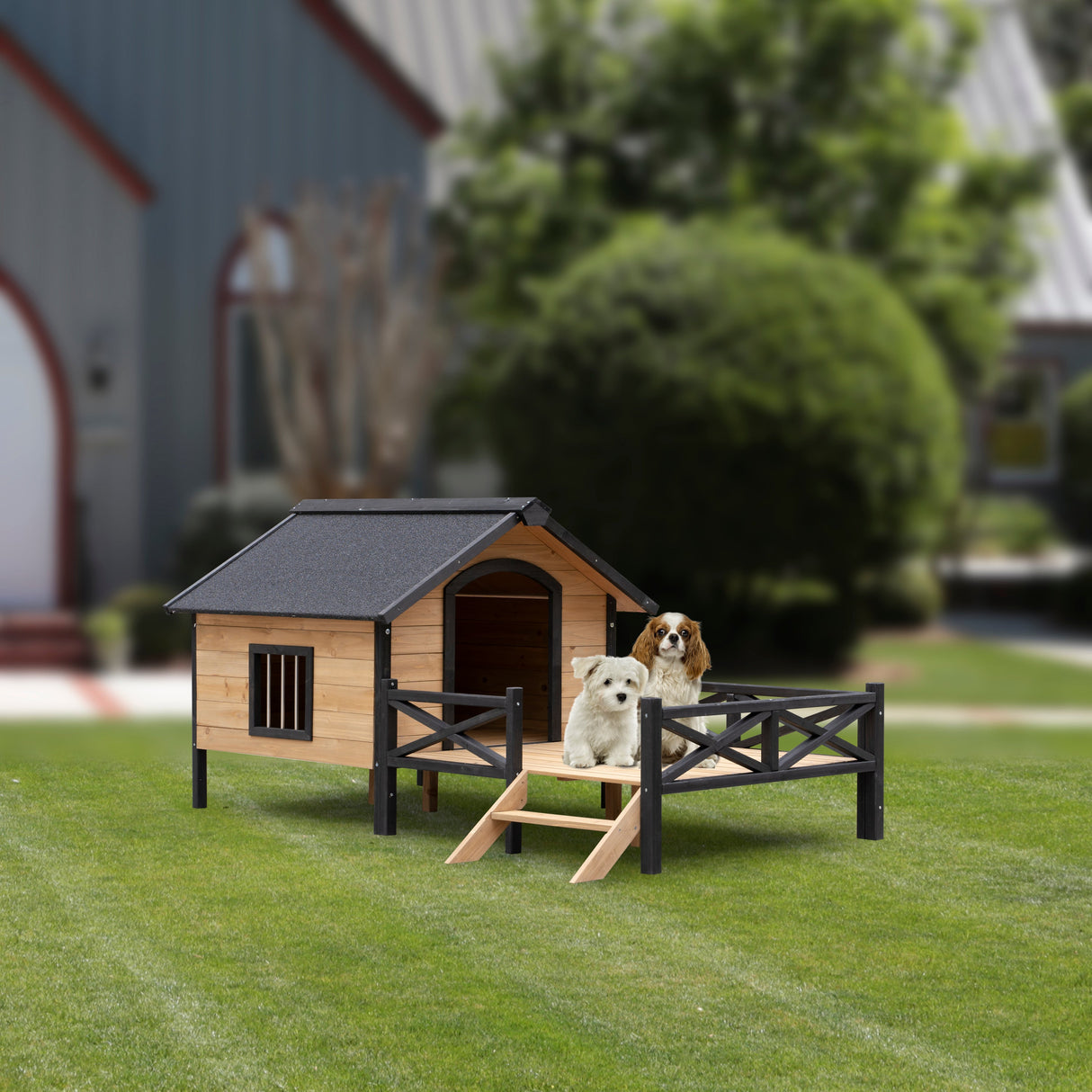 Outdoor Large Wooden Cabin House Style Dog Kennel with Porch