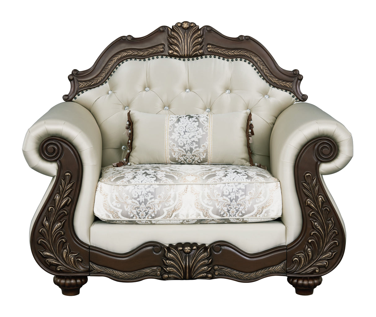 Pierce 2-Piece Traditional Living Room Set, Upholstered Loveseat and Accent Chair with Carved Wood Frame
