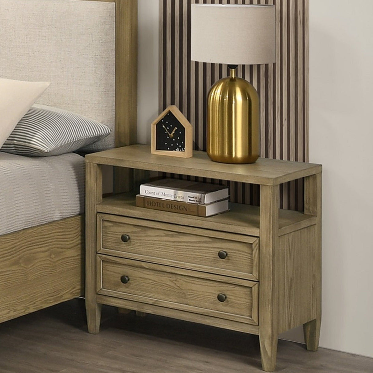 Rustic 2-Drawer Nightstand with Open Shelf
