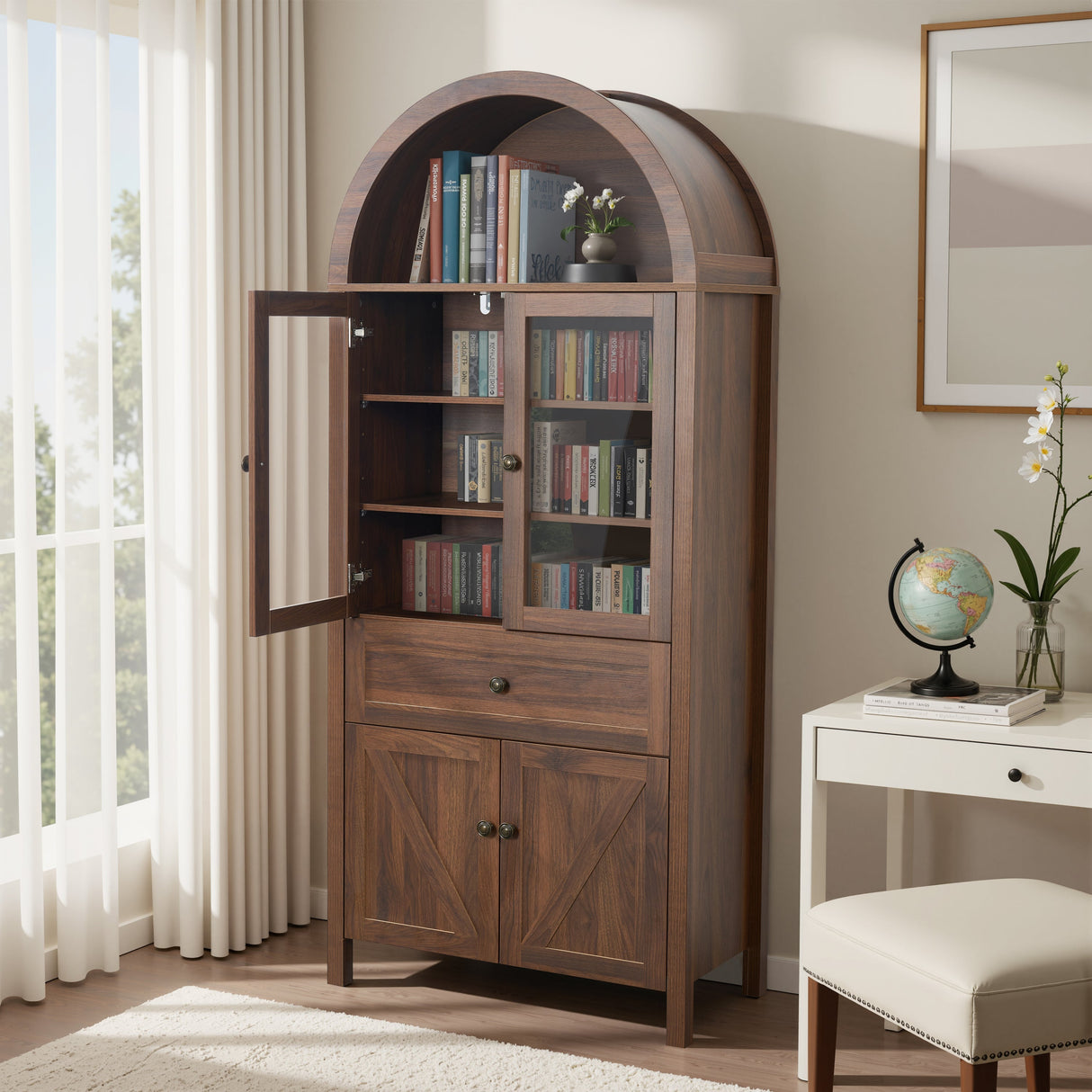 Dome Walnut Cabinet with Large Storage Space