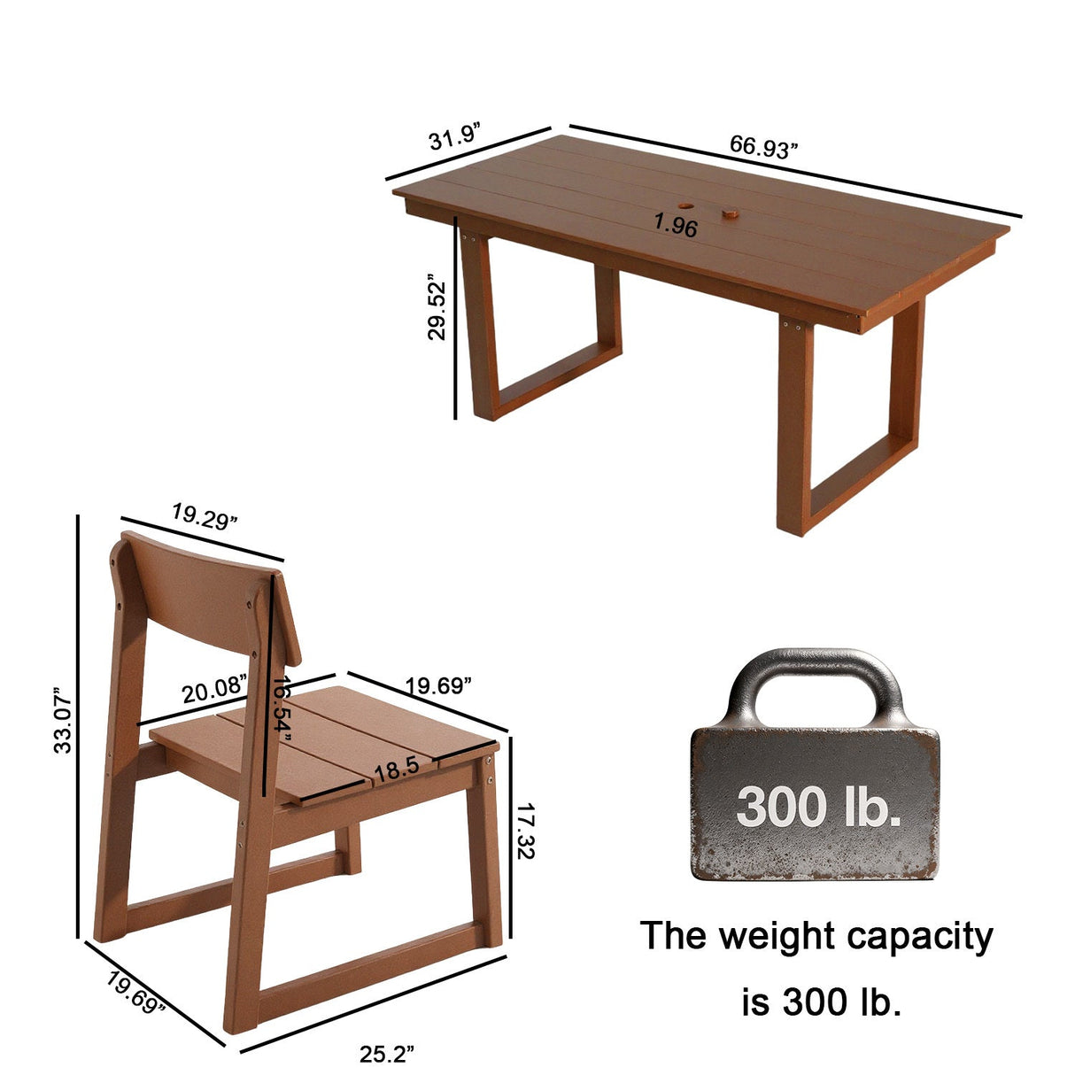 7-Piece Outdoor Dining Set with HDPE Patio Table & 6 Armless Chairs