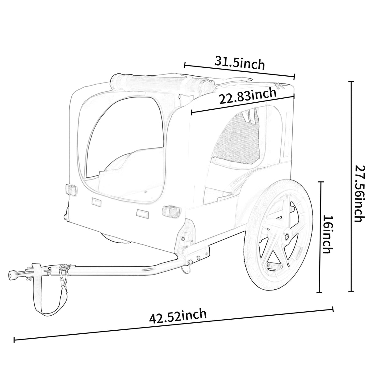 Outdoor Heavy Duty Collapsible Pet Bike Trailer with 16-Inch Wheels