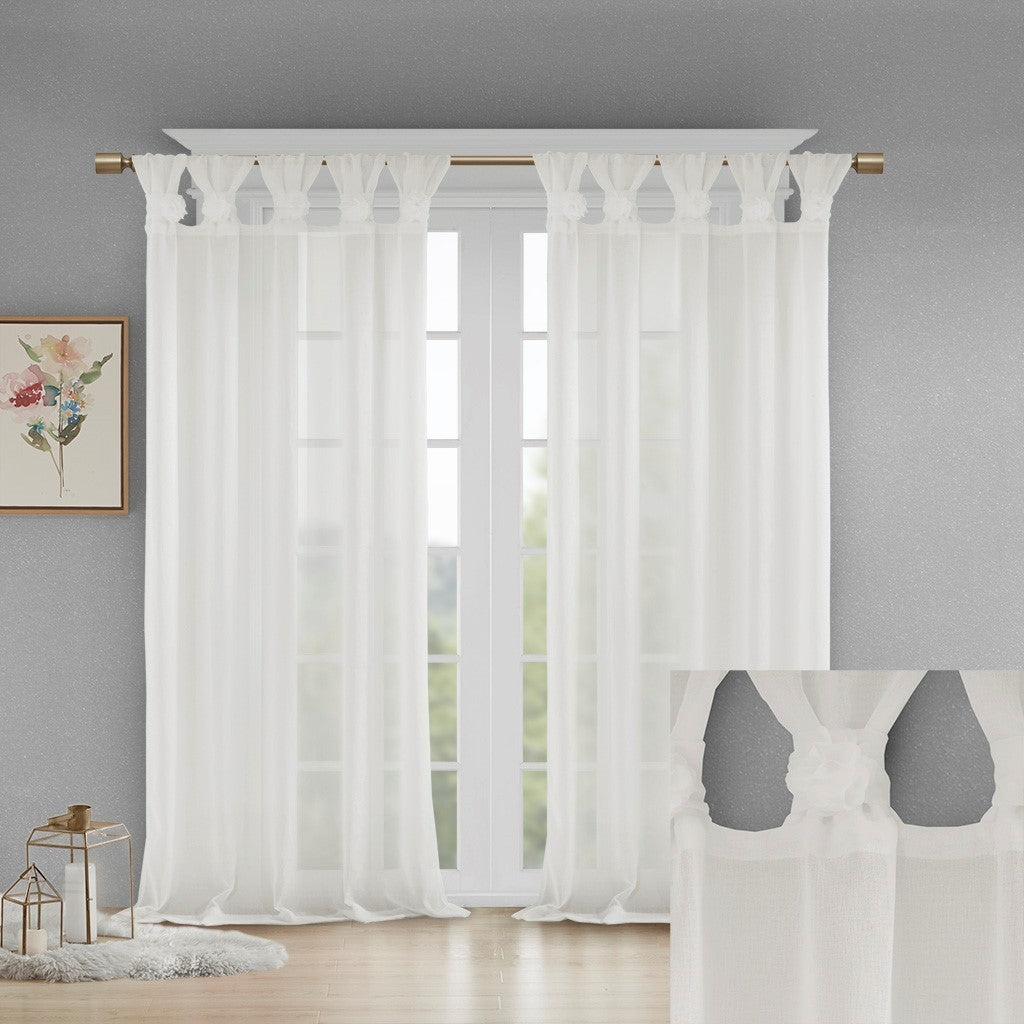 Floral Embellished Cuff Tab Top Solid Curtain Panel