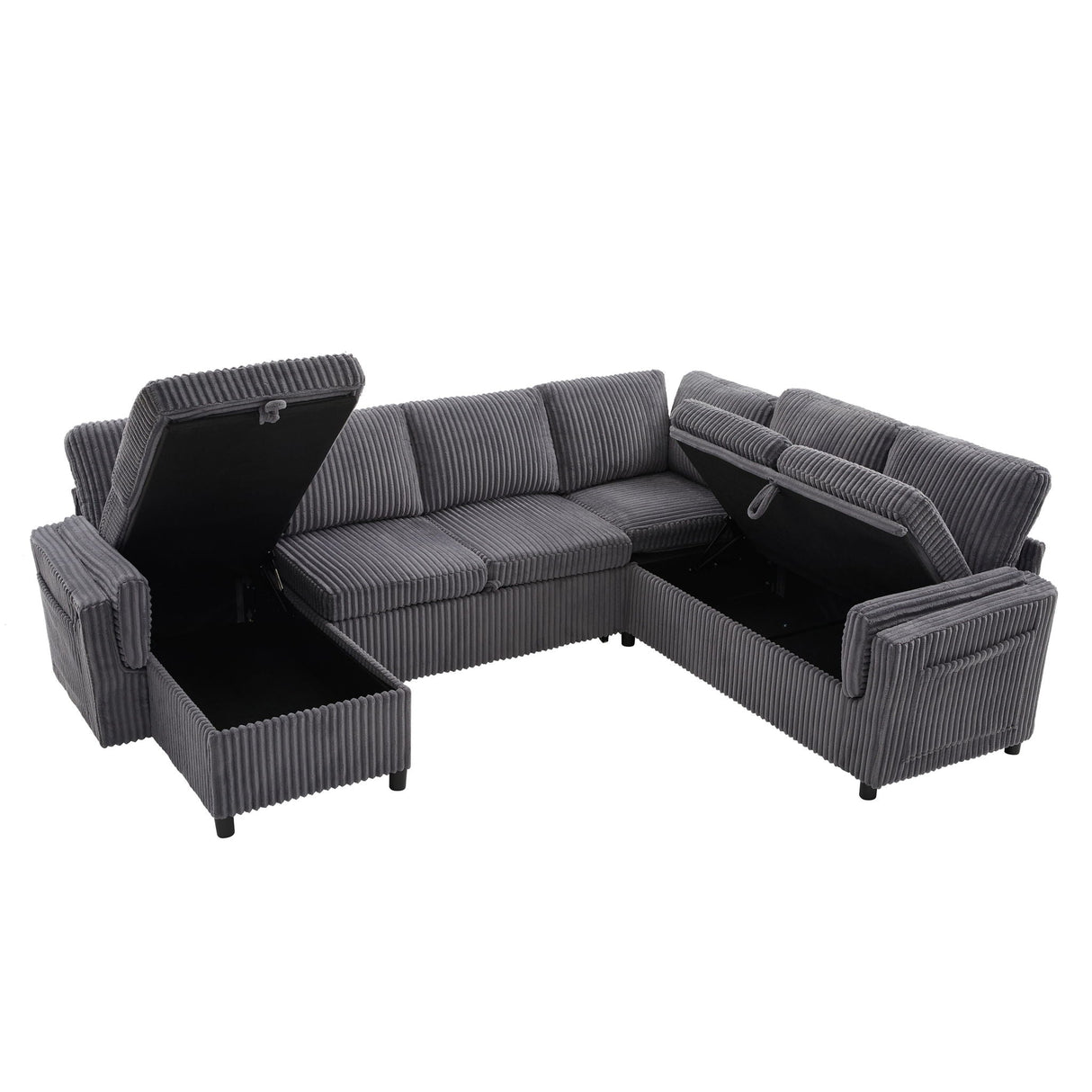 Convertible U-Shaped Sectional Sofa Bed With USB Ports And Storage