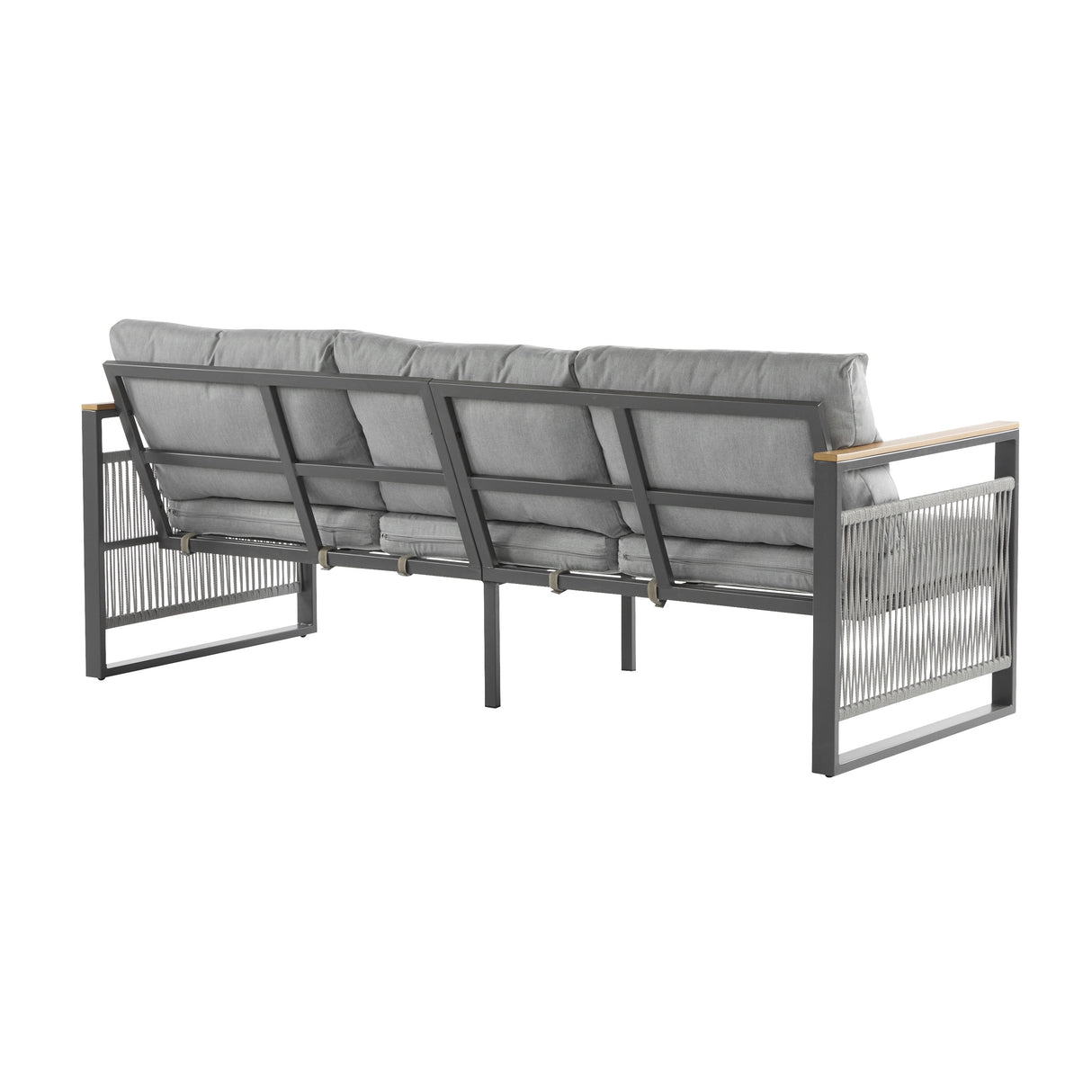 4-Piece Outdoor Metal Patio Furniture Set with Cushion - Grey & Natural