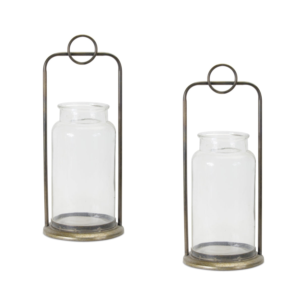 Antique-metal-candle-holder-with-glass-jar-(set-of-2)-Candle-Holders
