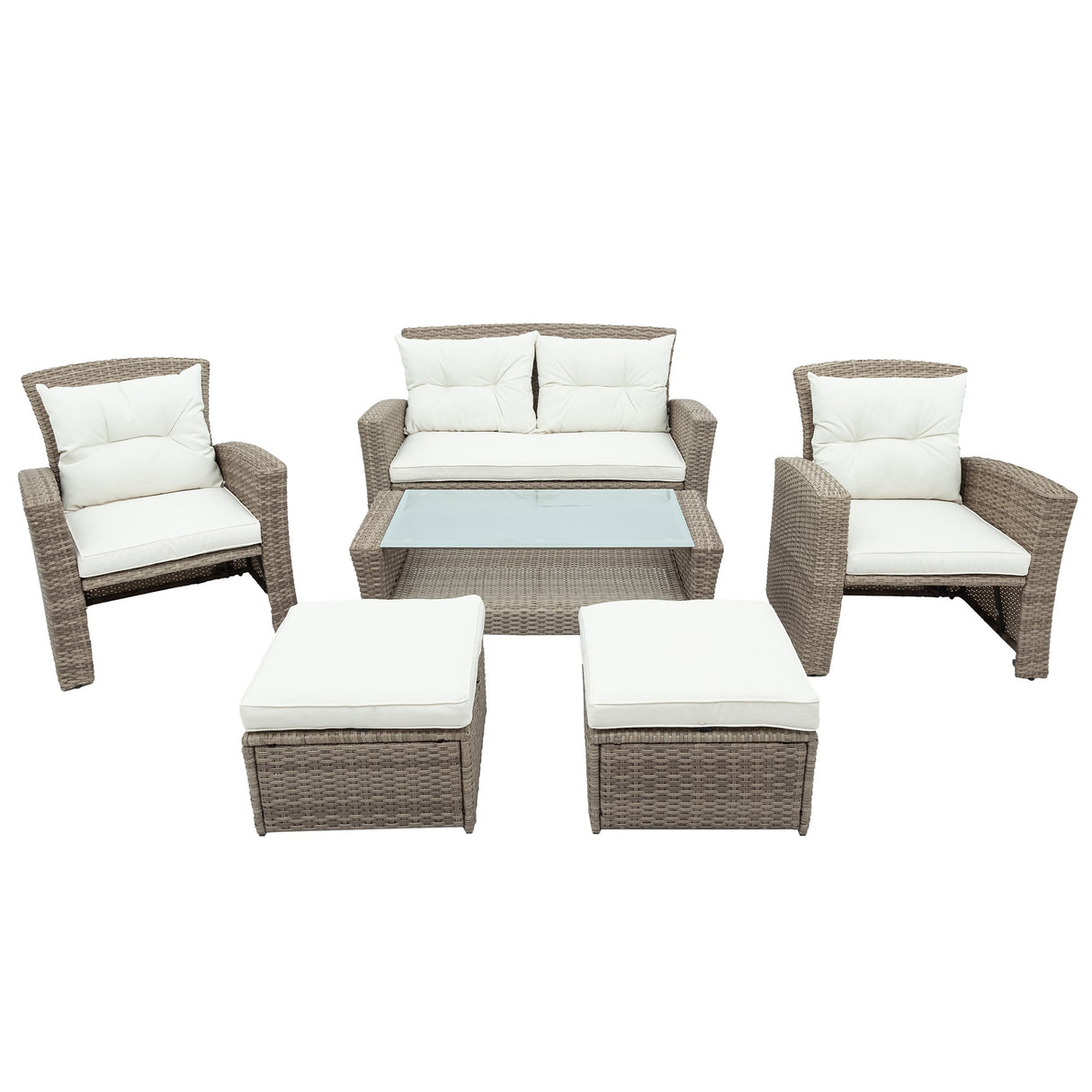 U-Style Patio Furniture 4 Piece Outdoor Wicker Sectional Sofa Set with Ottoman and Cushions