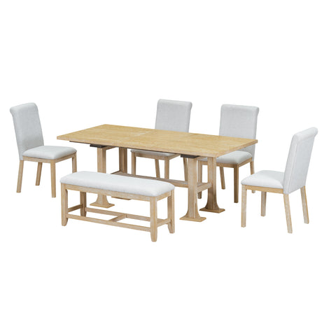 Artisinal 6-Piece Extendable Solid Wood Dining Set with Bench Seating