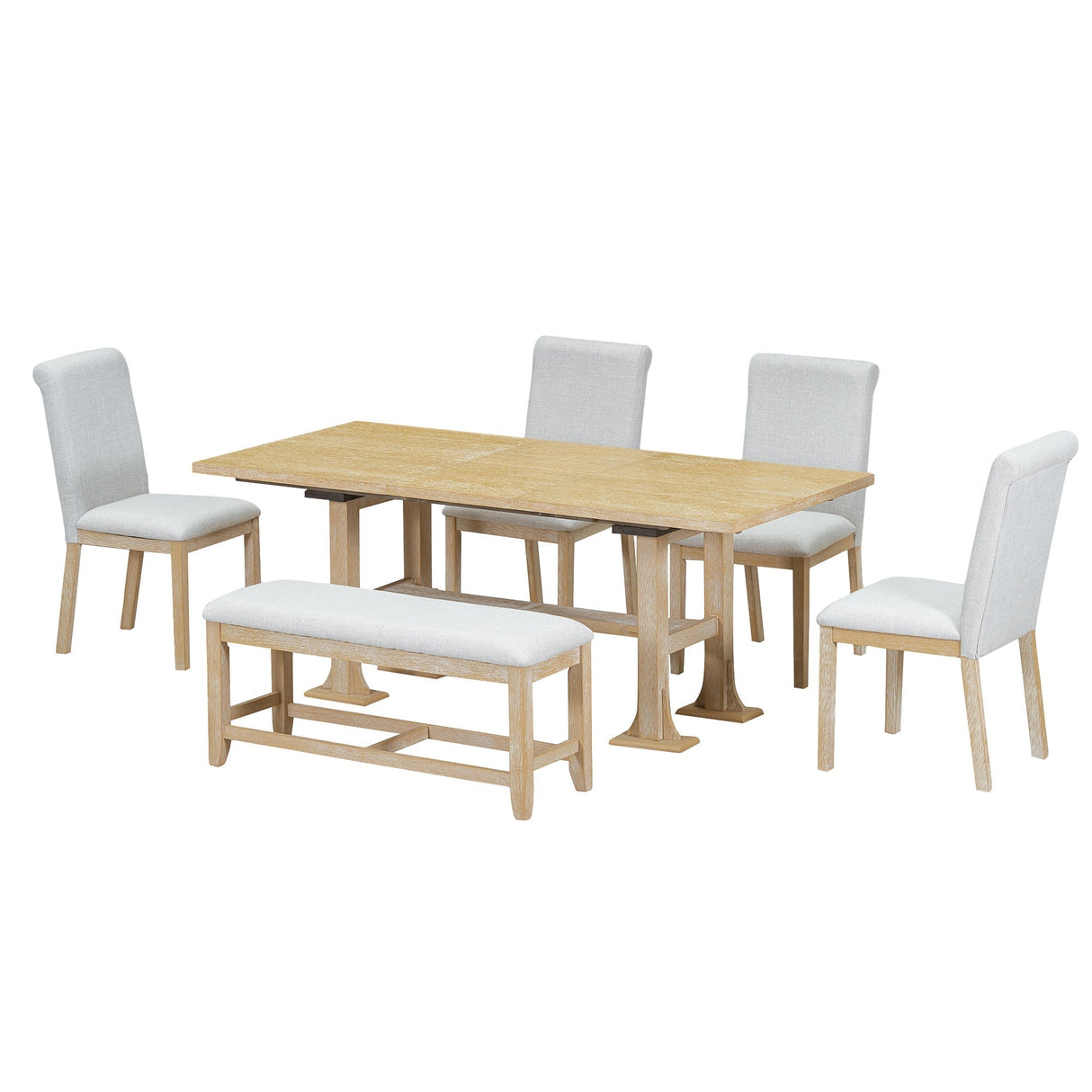 Artisanal 6-Piece Extendable Solid Wood Dining Set with Bench Seating